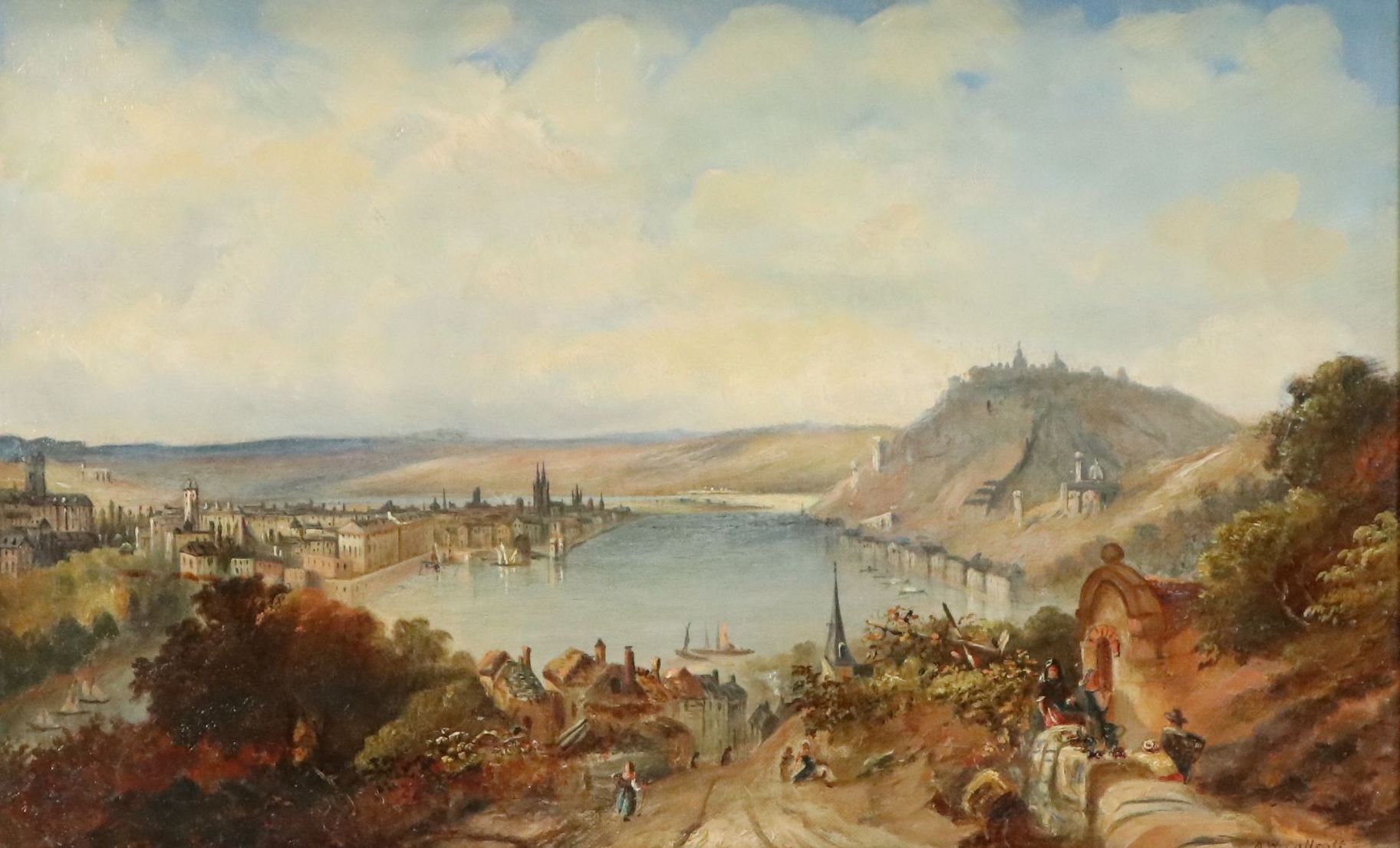 Augustus Wall Callcott Oil Painting of Rustic European Town, Early 19th Century