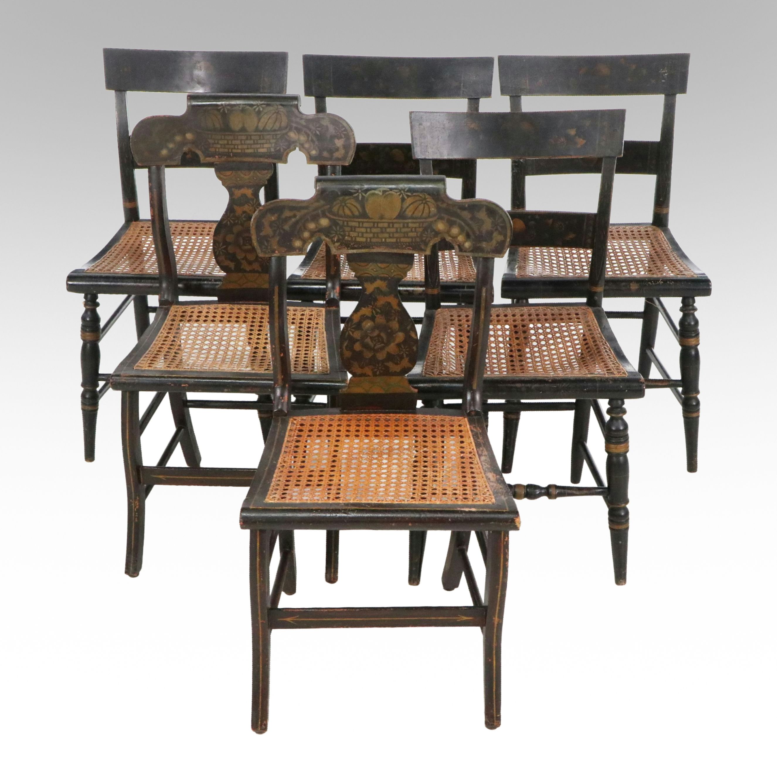 Set of Six American Federal Style Stenciled Fancy Chairs, Mid-19th Century