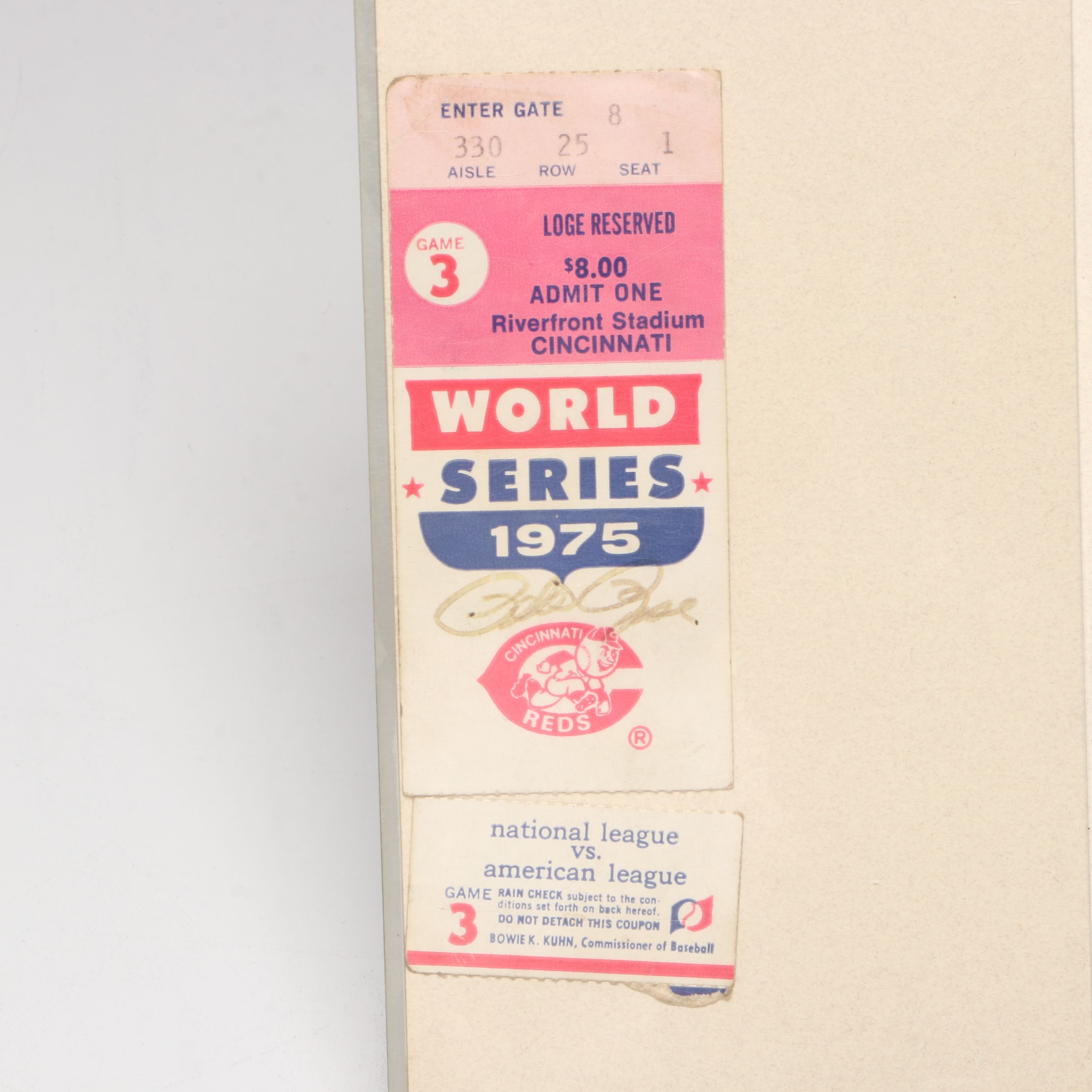 Pete Rose Signed 1975 World Series Ticket Stub and Rawlings Official Baseball