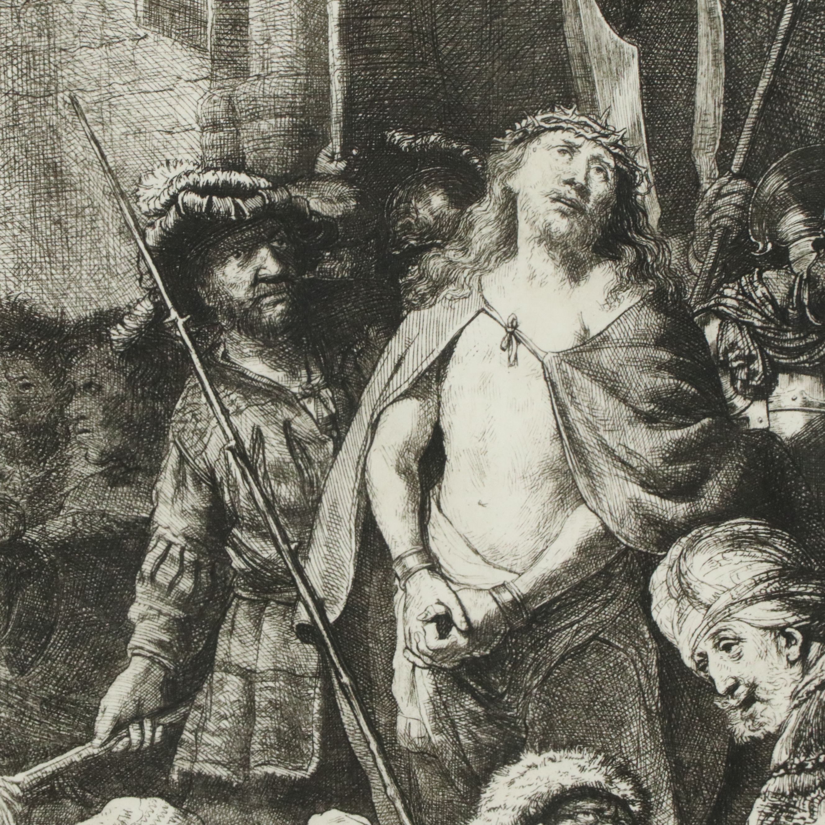 After Rembrandt van Rijn Restrike Etching "Christ Before Pilate," Circa 1980