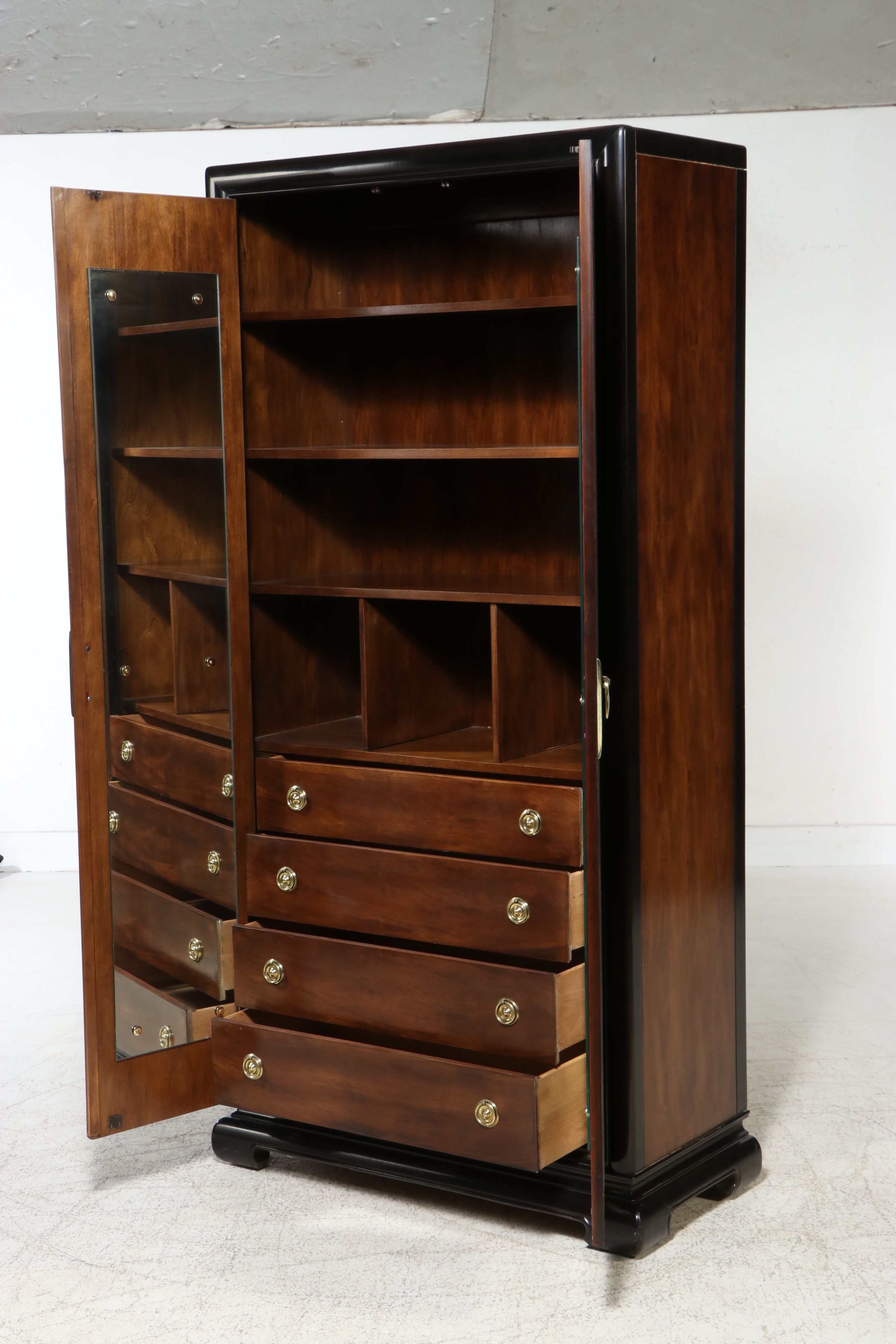 Bernhardt Chinoiserie Style Burl Wood Armoire, Late 20th Century