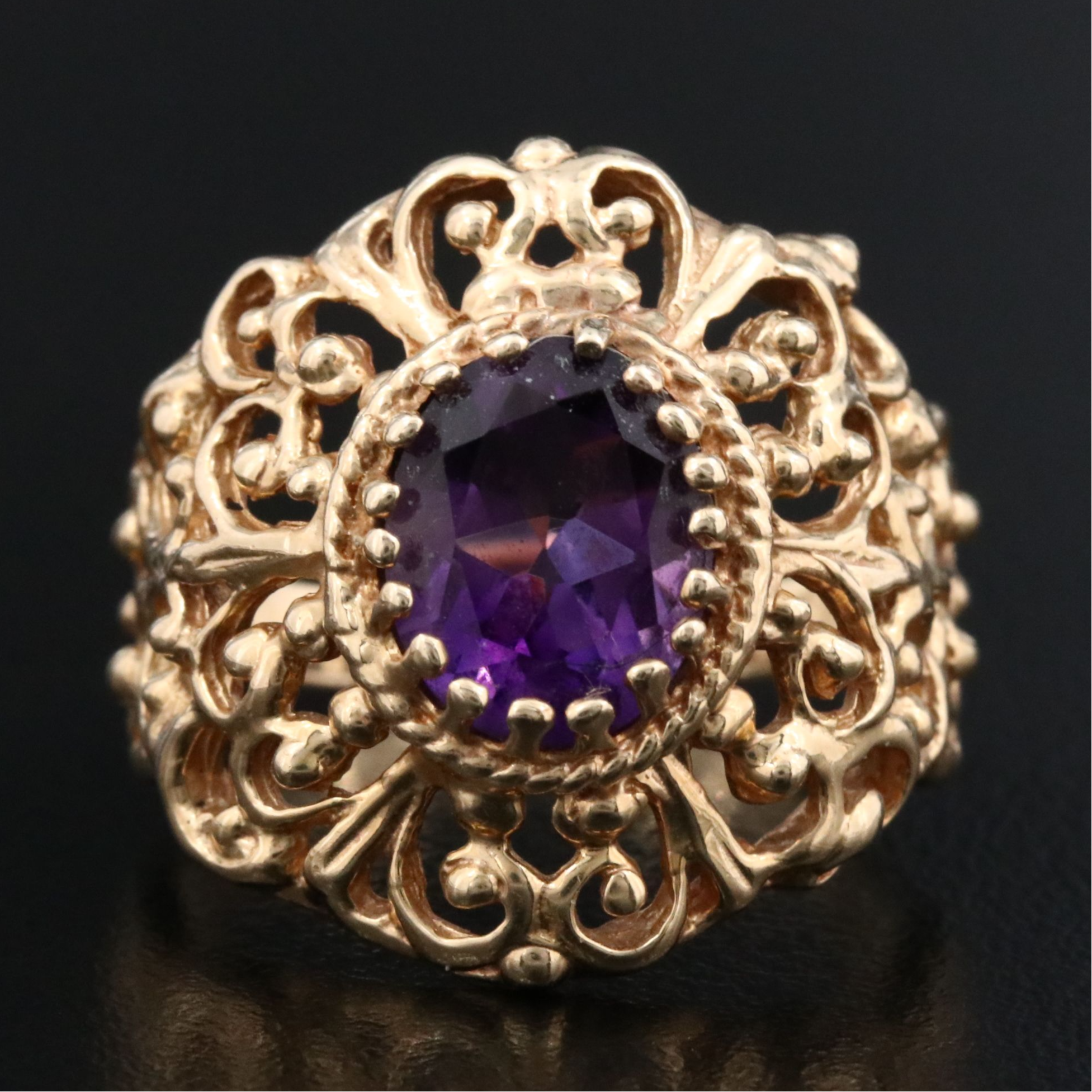 10K Amethyst Ring with Scroll Motif