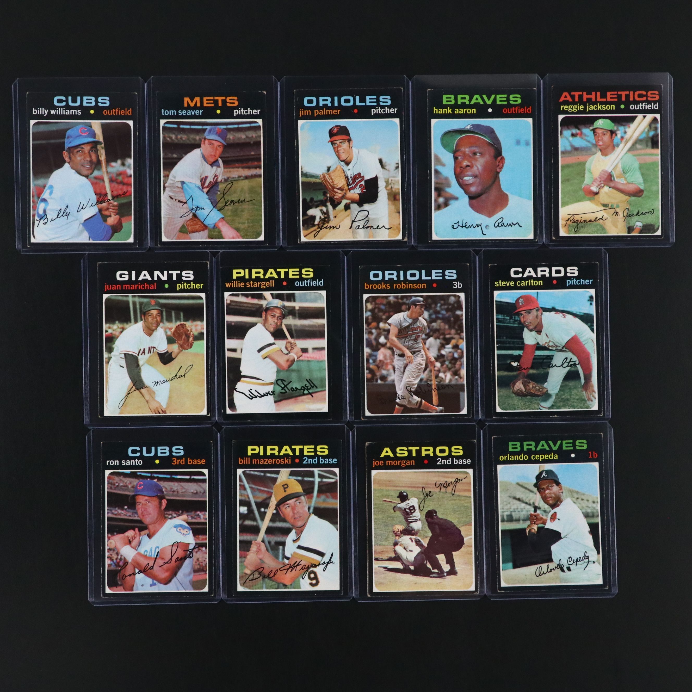 1971 Topps Baseball Cards with Hank Aaron, Ron Santo, Reggie Jackson, and More