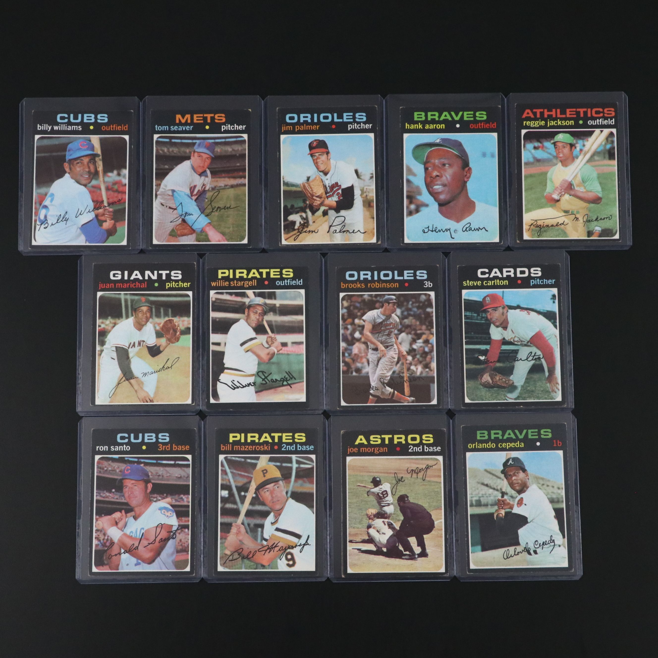 1971 Topps Baseball Cards with Hank Aaron, Ron Santo, Reggie Jackson, and More