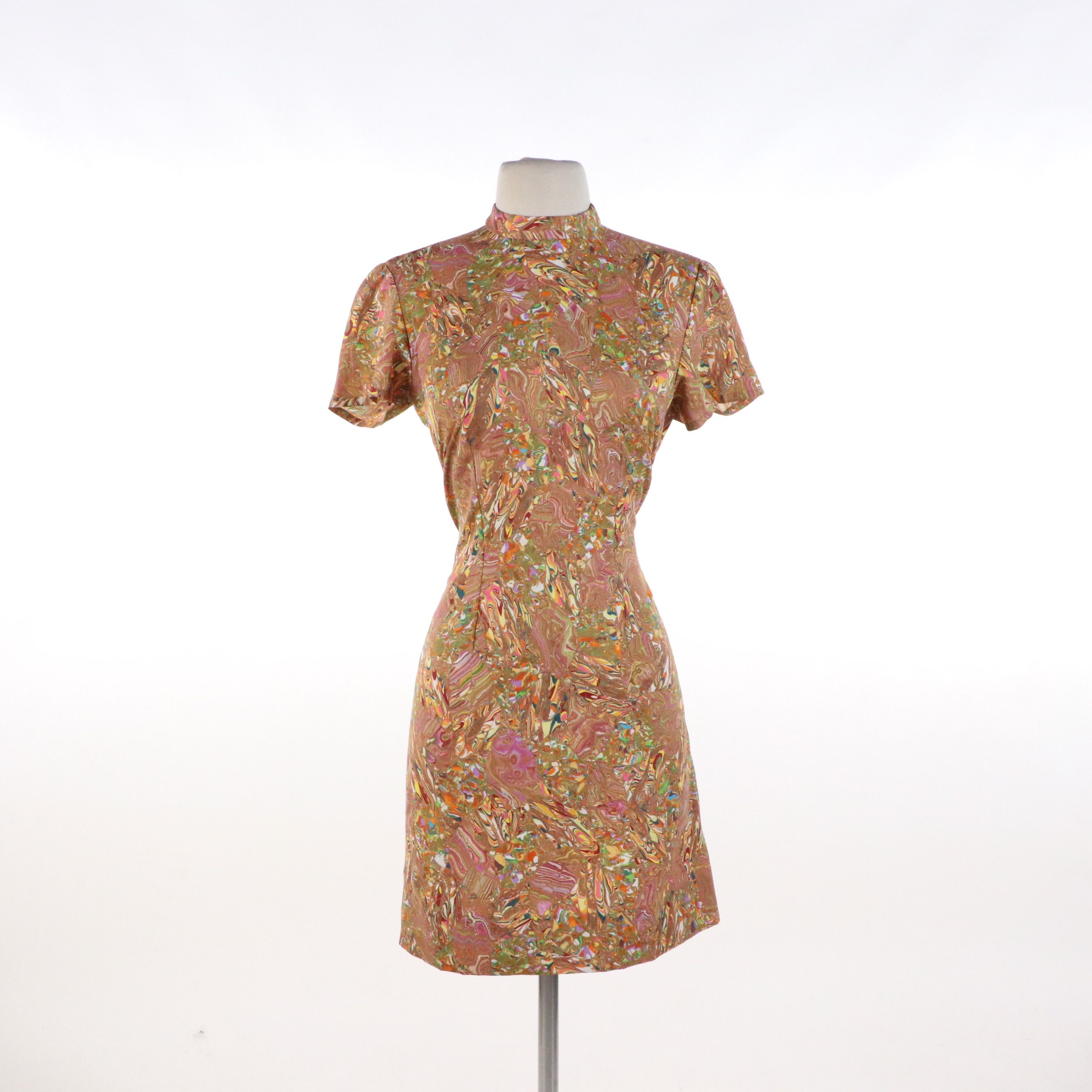 Curated 1960s/70s Ensemble Featuring Psychedelic Swirl Mod Mini Dress