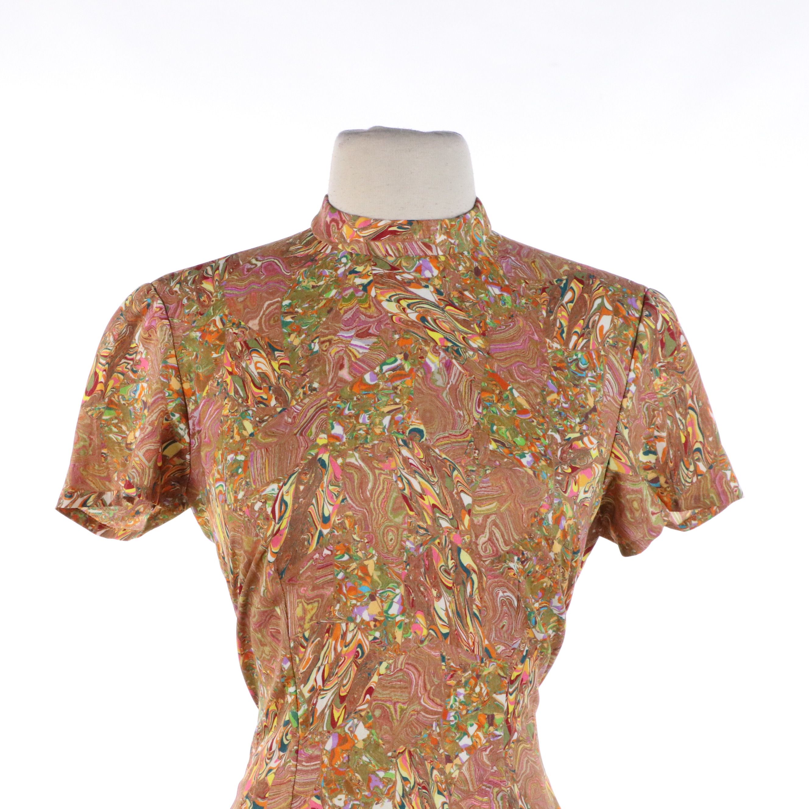 Curated 1960s/70s Ensemble Featuring Psychedelic Swirl Mod Mini Dress