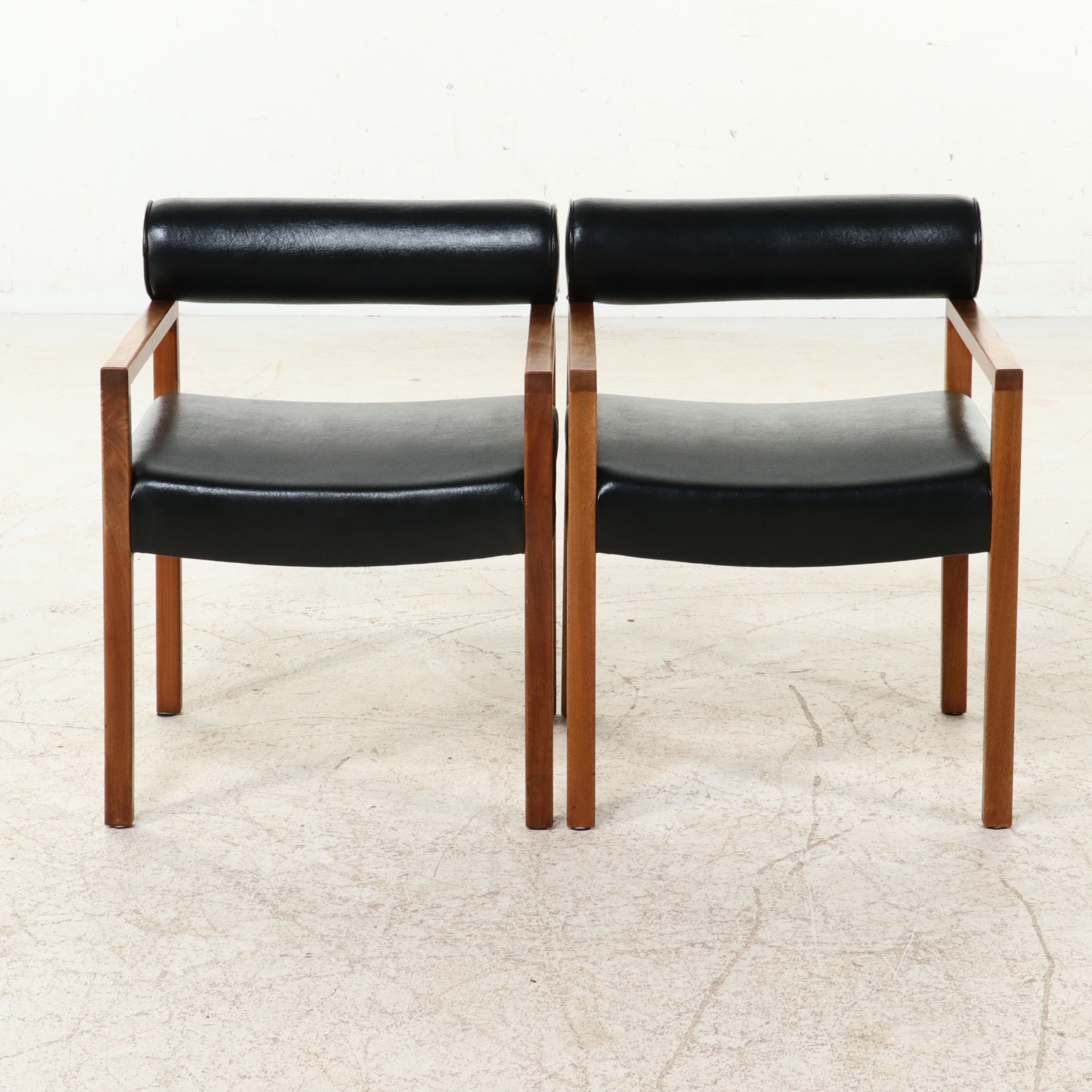 Pair of Mid Century Modern Bolster-Back Walnut Armchairs