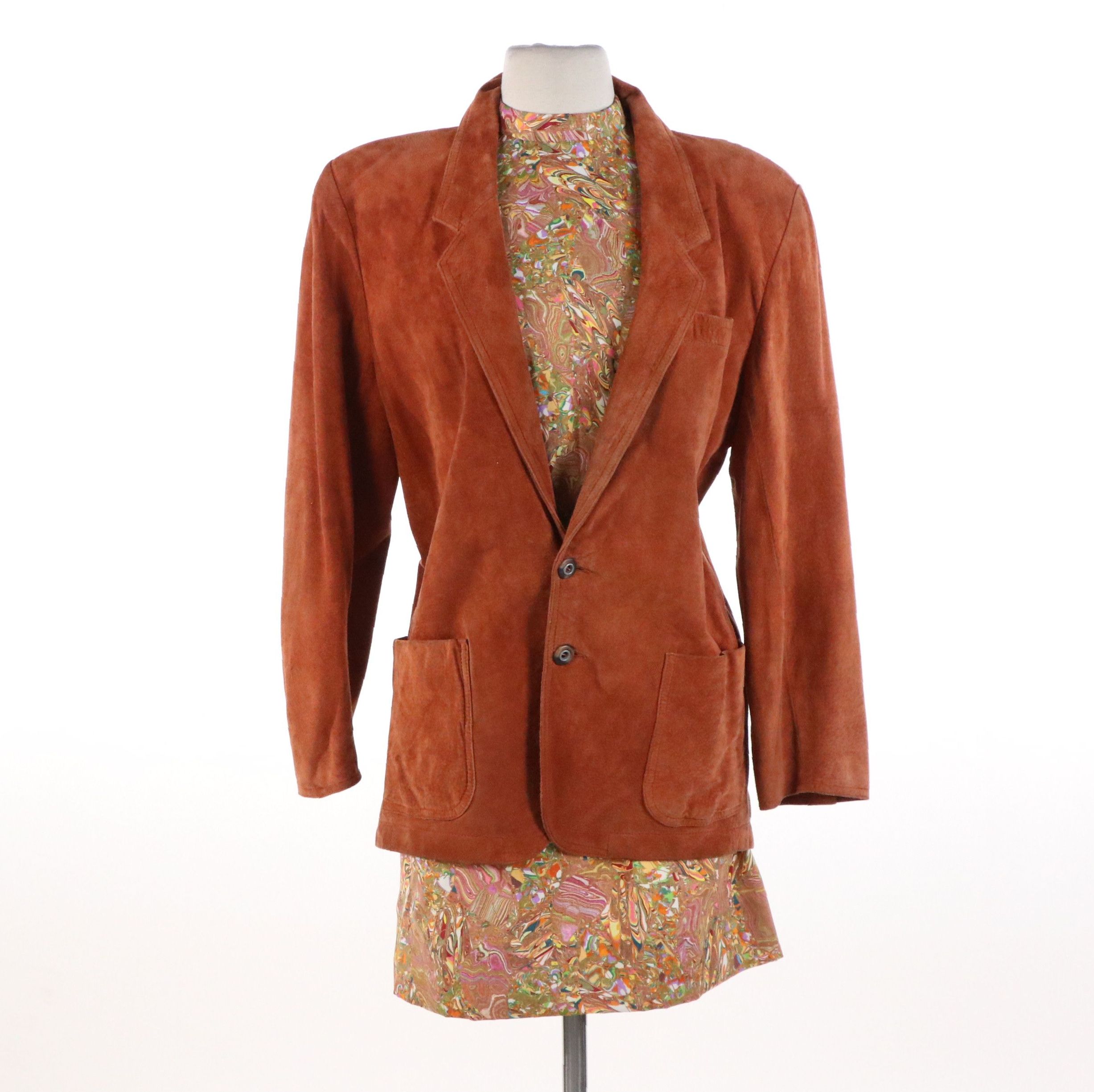 Curated 1960s/70s Ensemble Featuring Psychedelic Swirl Mod Mini Dress