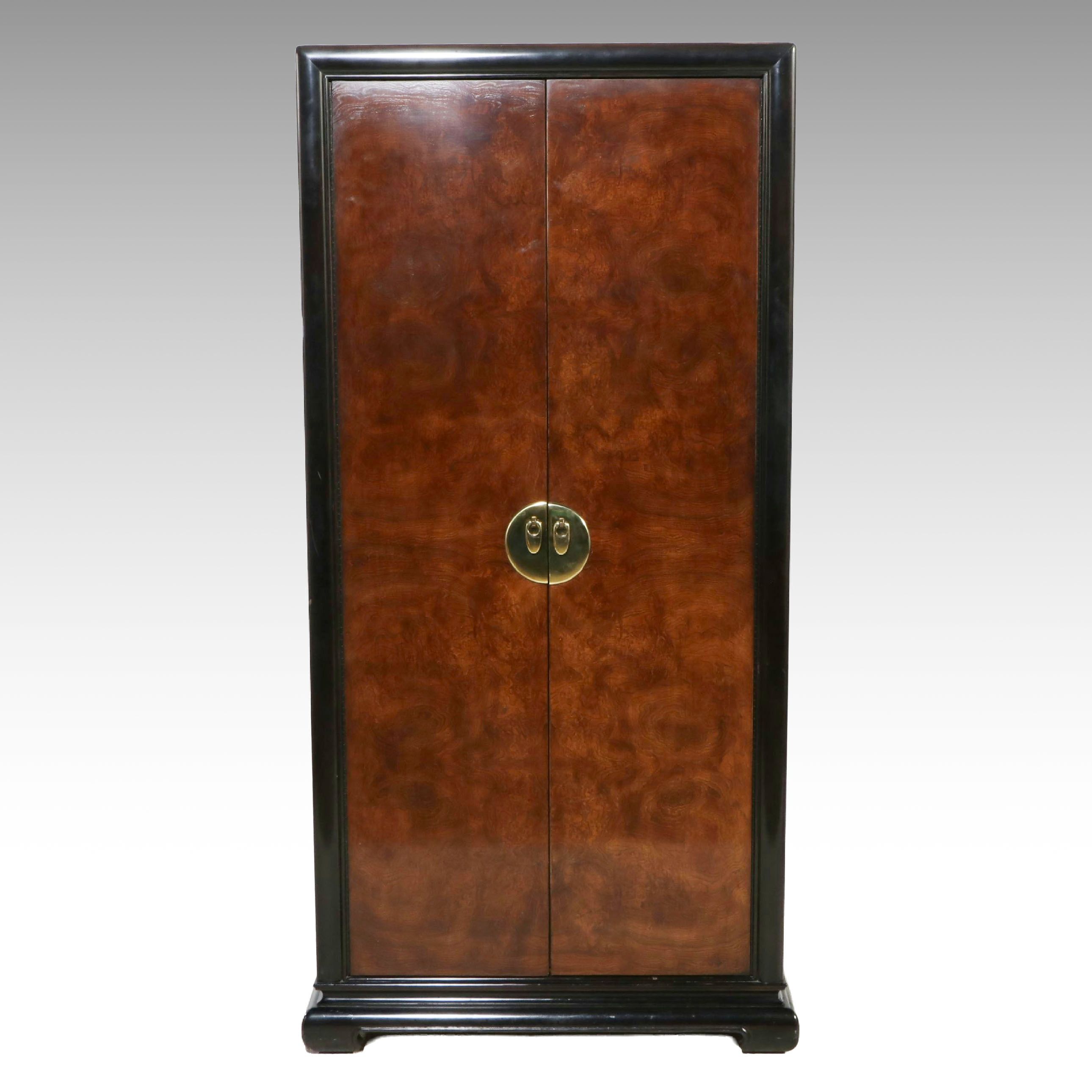 Bernhardt Chinoiserie Style Burl Wood Armoire, Late 20th Century