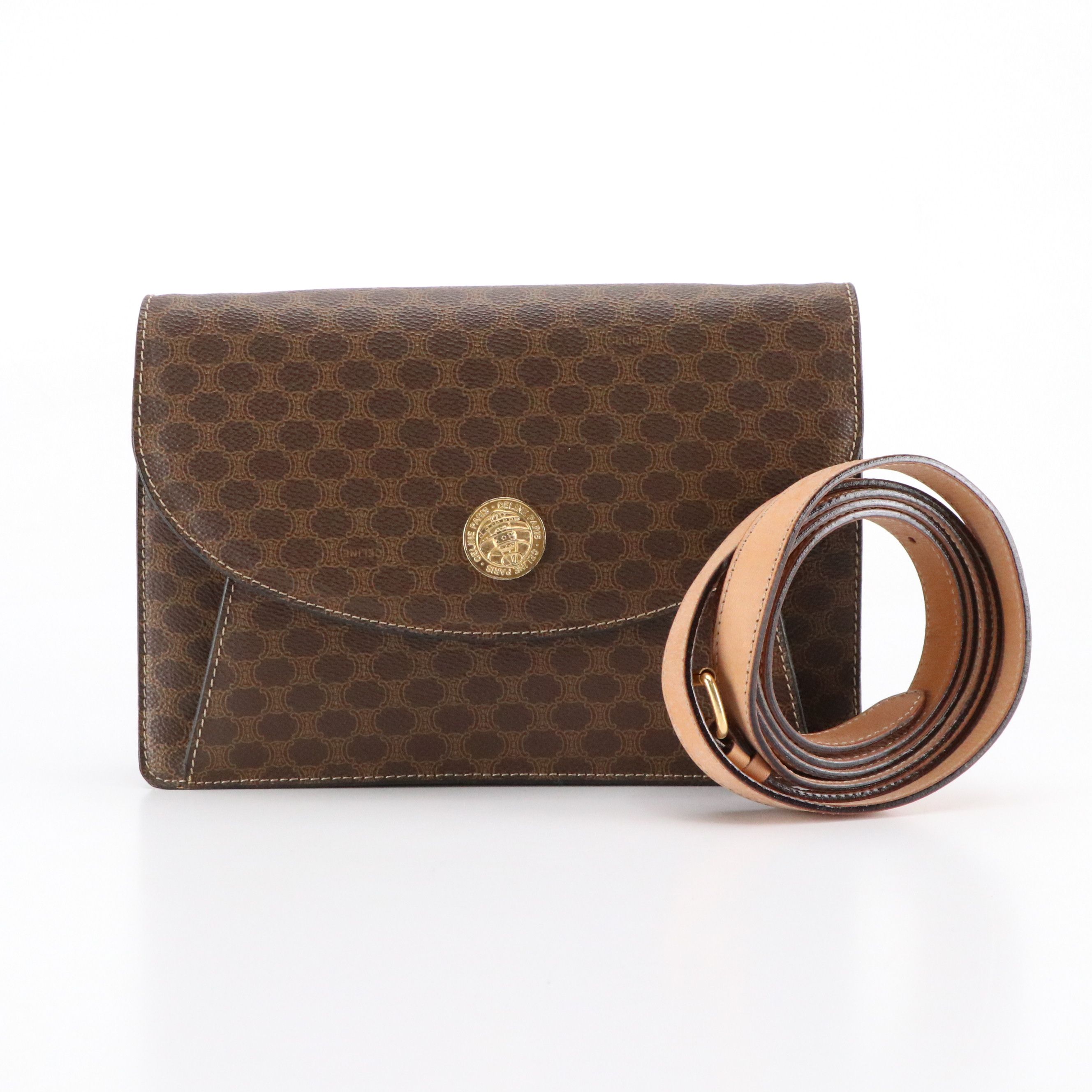 Celine Macadam Coated Canvas Front-Flap Shoulder Bag