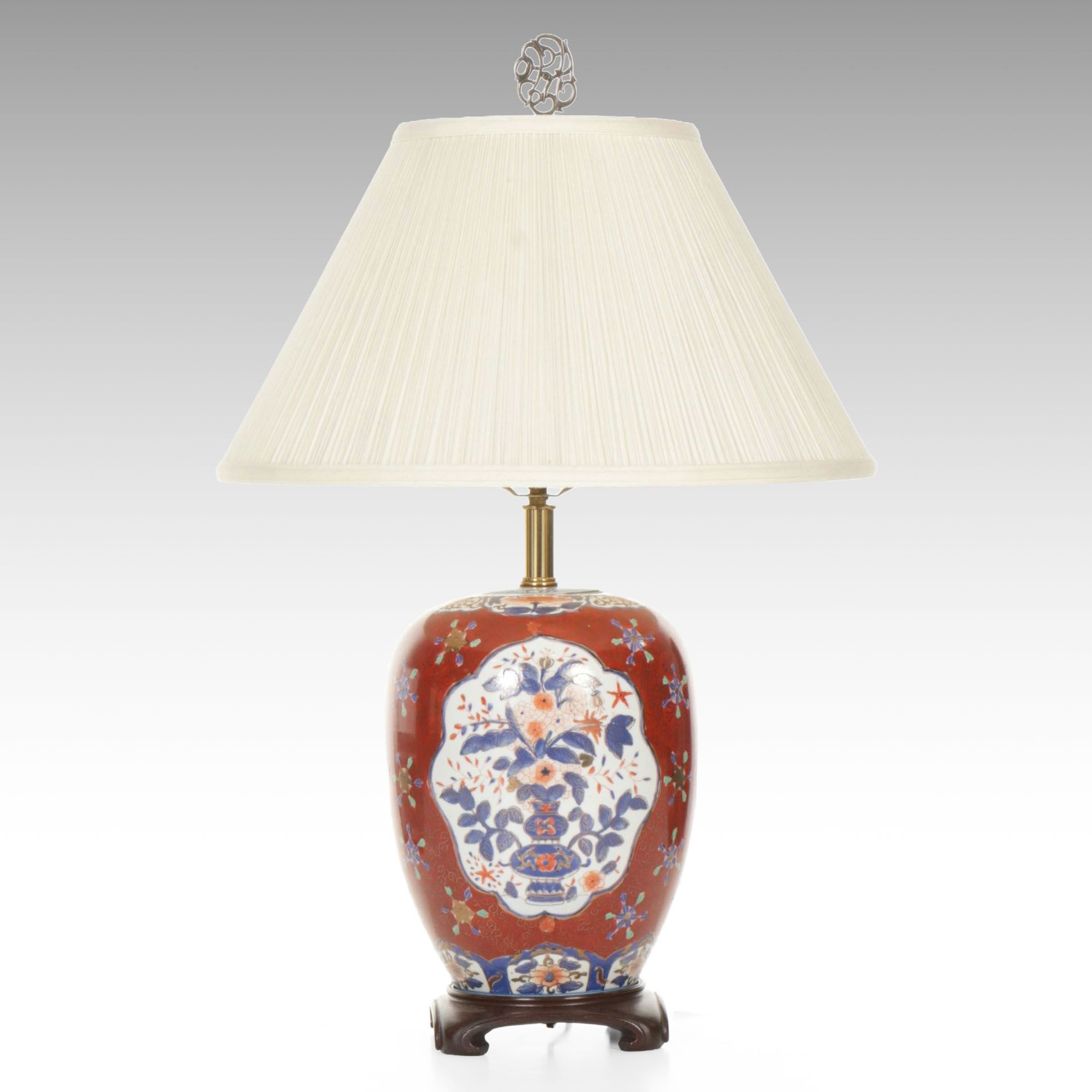 Shoal Creek Porcelain Imari Style Melon Jar Table Lamp with Shirred Shade
