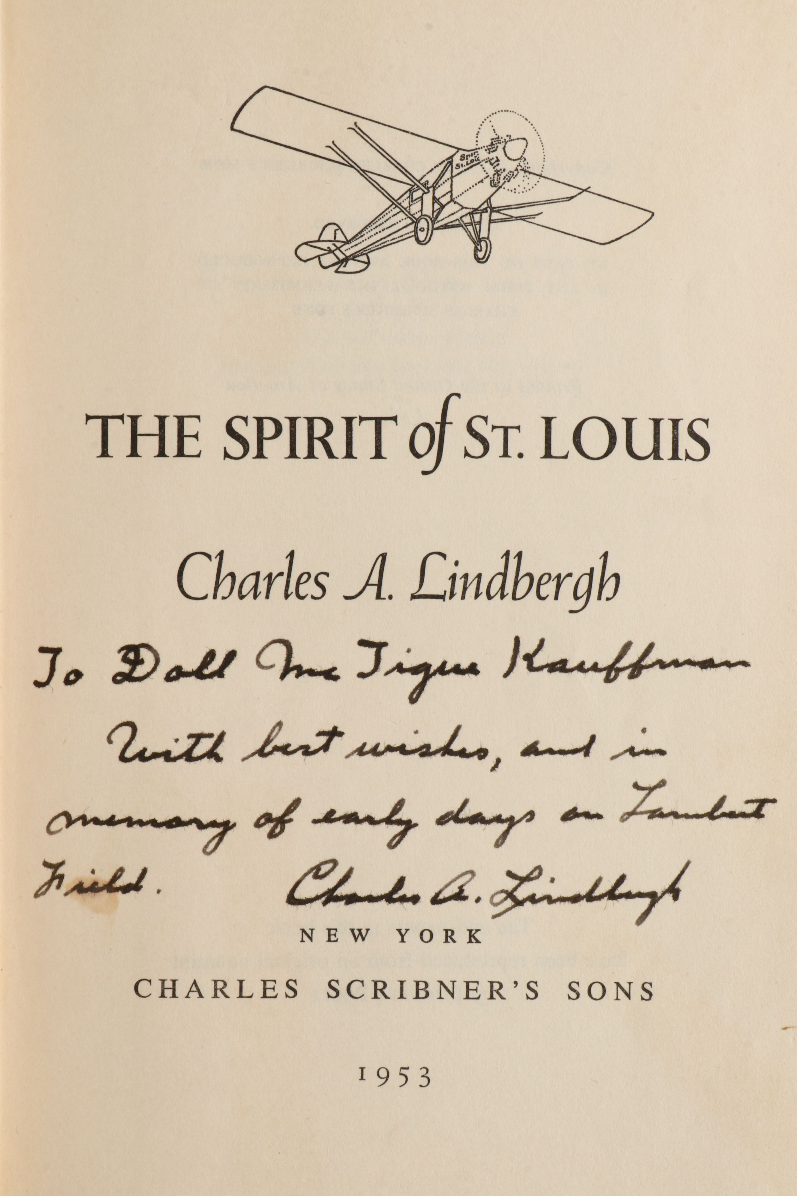Signed First Printing "The Spirit of St. Louis" by Charles A. Lindbergh, 1953