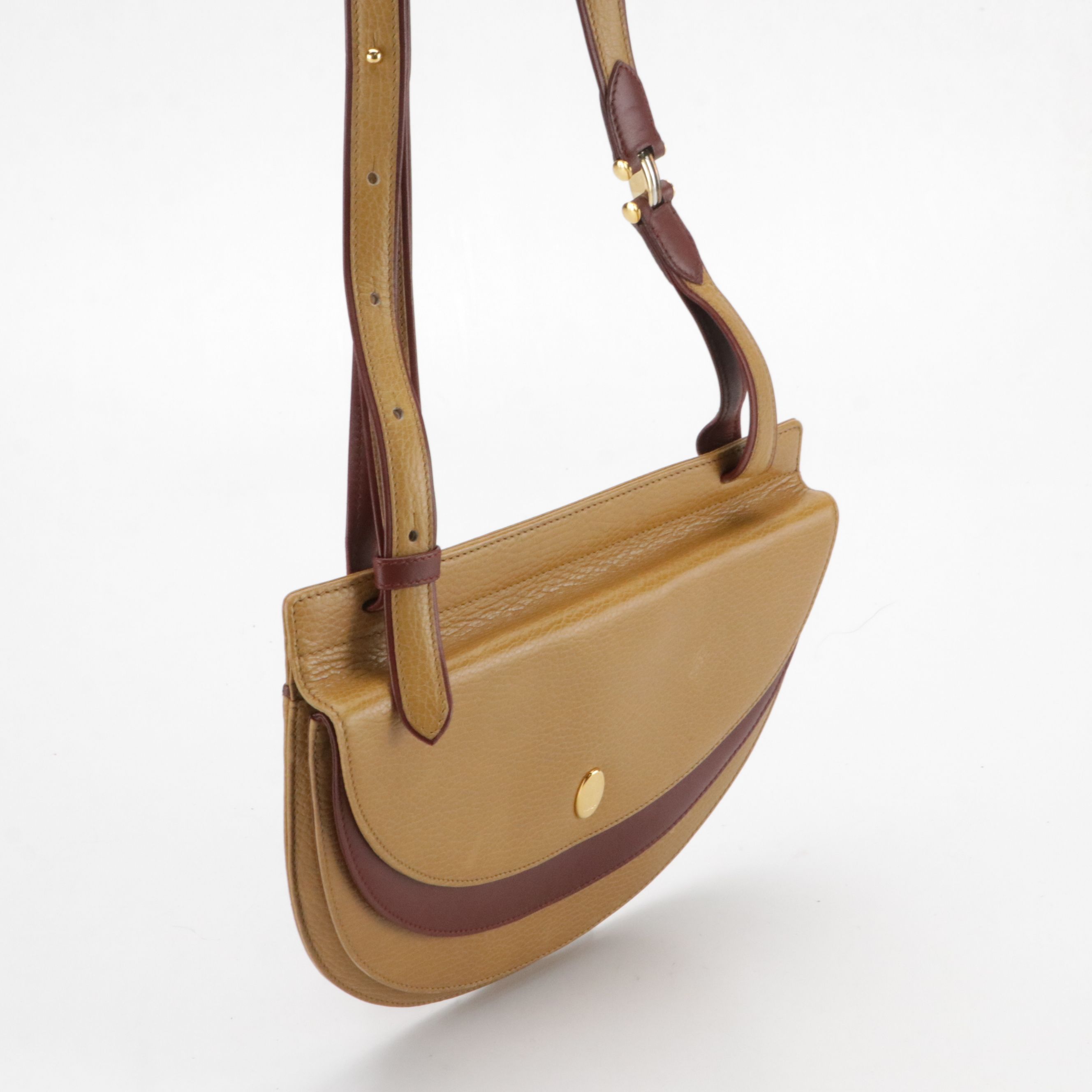 Cartier Must de Cartier Double-Flap Saddle Bag in Tan/Burgundy Leather