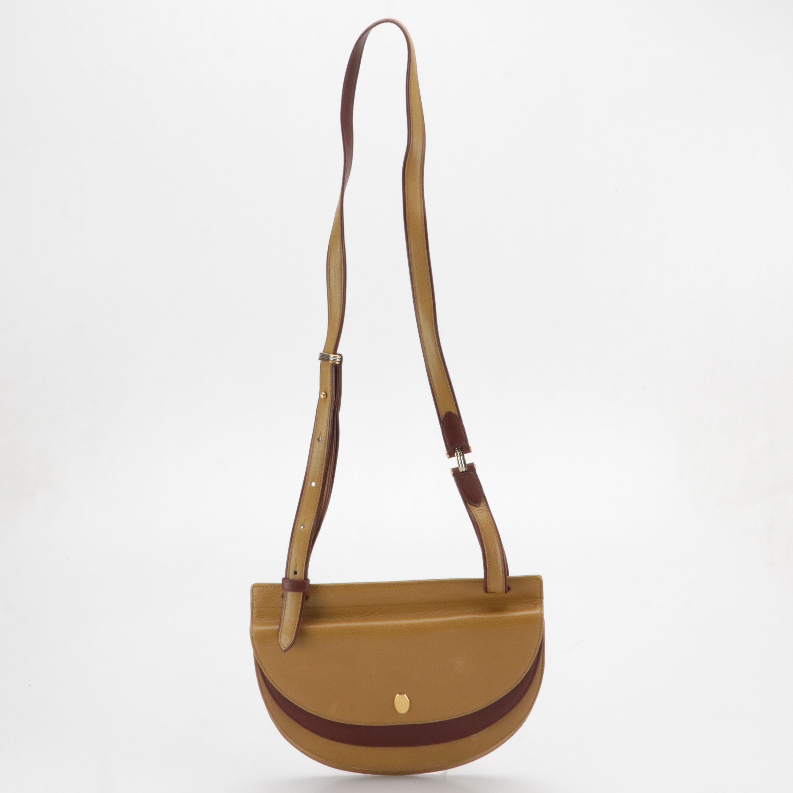 Cartier Must de Cartier Double-Flap Saddle Bag in Tan/Burgundy Leather