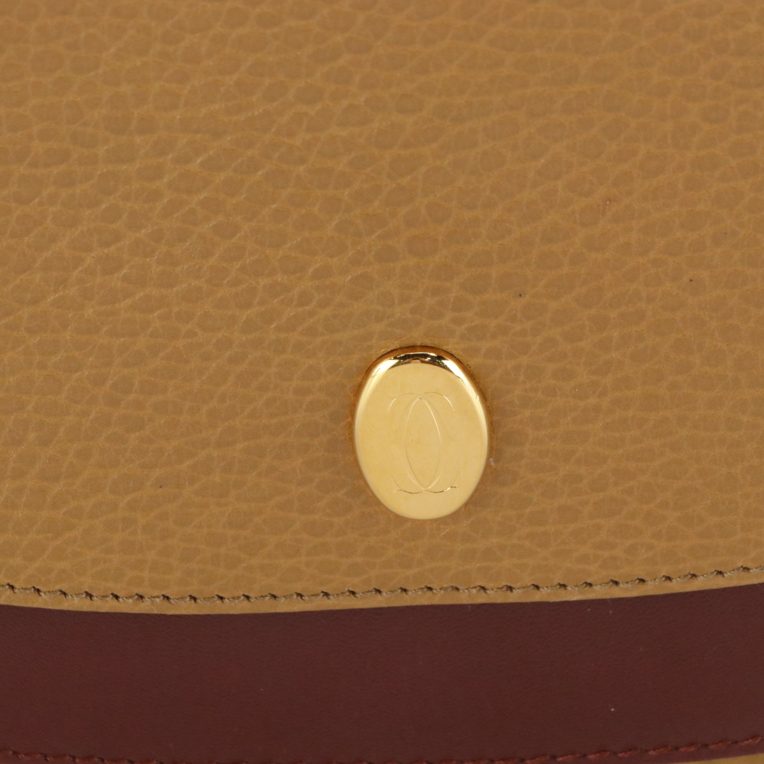 Cartier Must de Cartier Double-Flap Saddle Bag in Tan/Burgundy Leather
