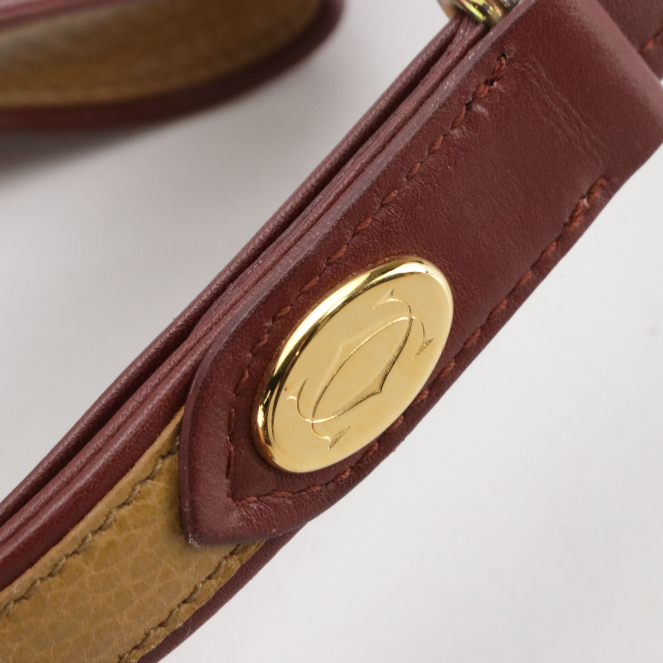 Cartier Must de Cartier Double-Flap Saddle Bag in Tan/Burgundy Leather