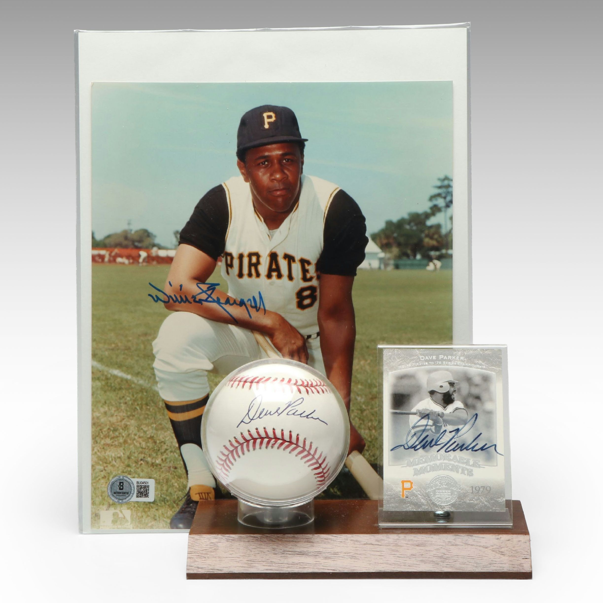 Dave Parker Signed Baseball and Card with Willie Stargell Signed Print