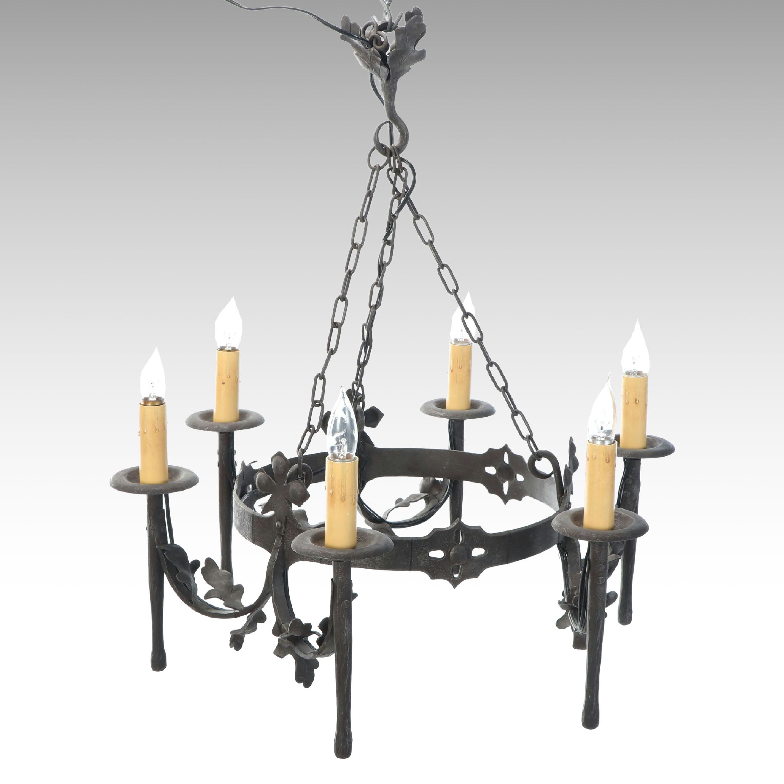 French Wrought Iron Six-Light Chandelier