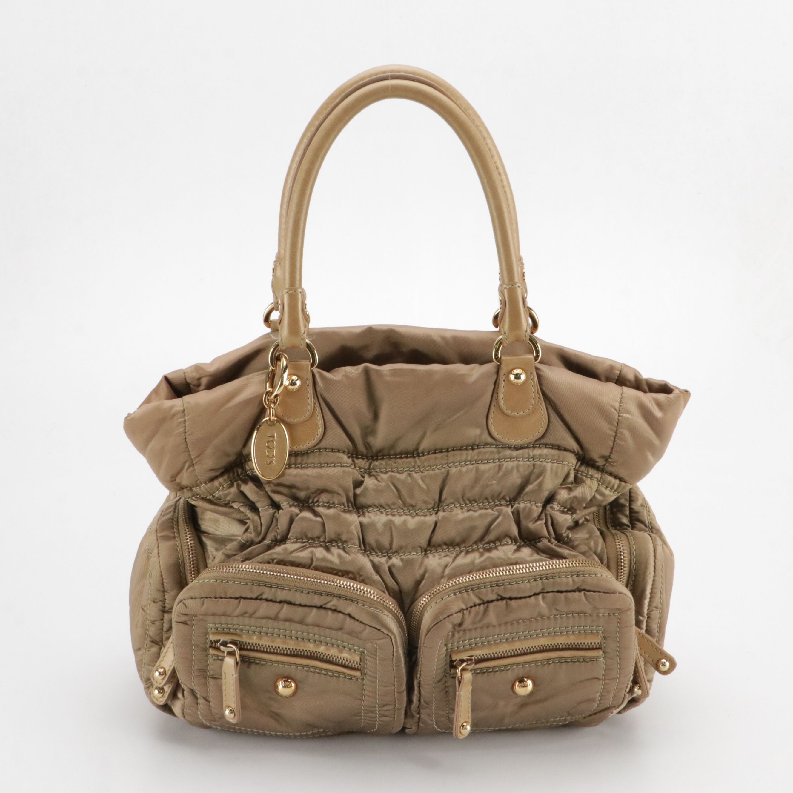 Tod's Pashmy Zip Tote Bag in Bronze Nylon and Leather
