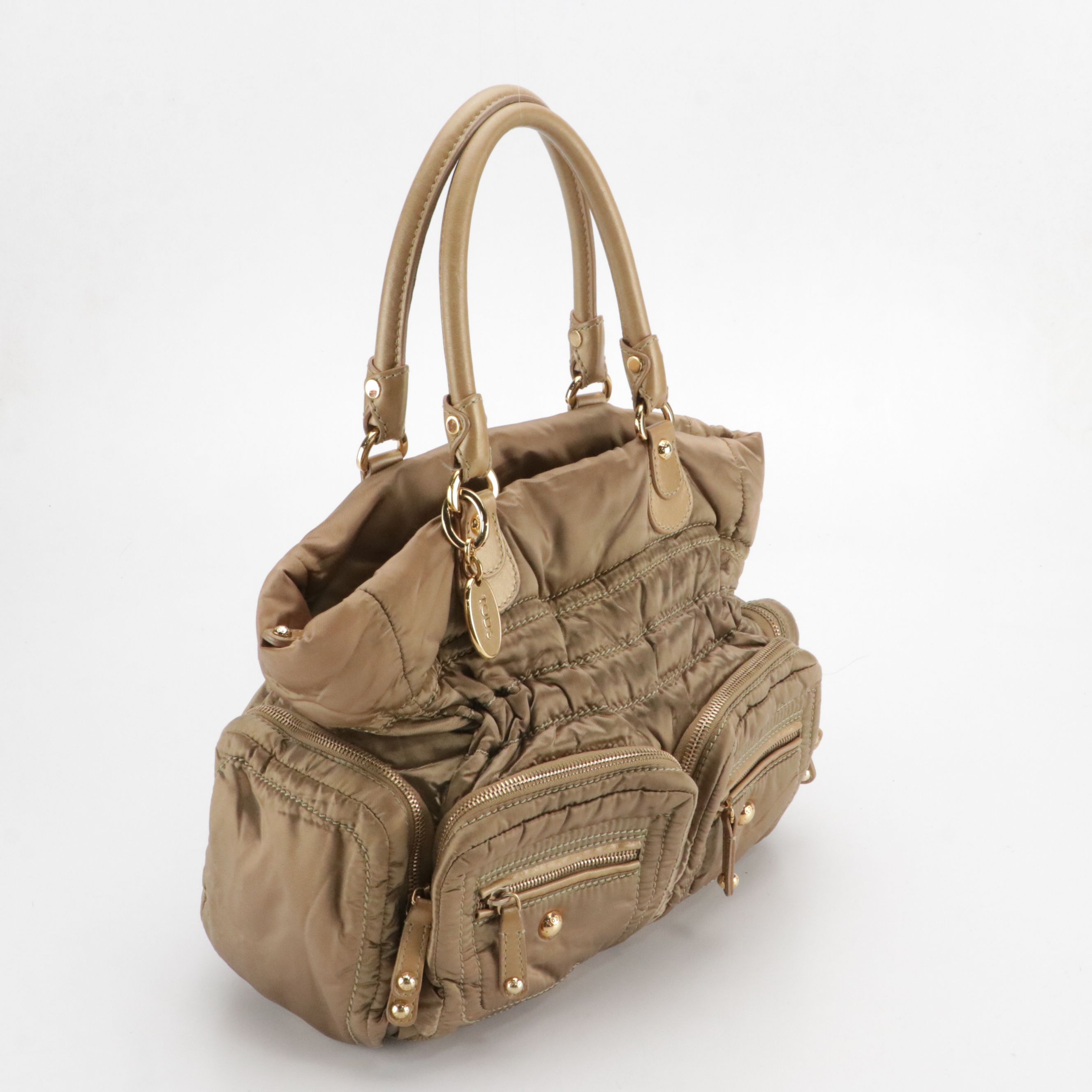 Tod's Pashmy Zip Tote Bag in Bronze Nylon and Leather