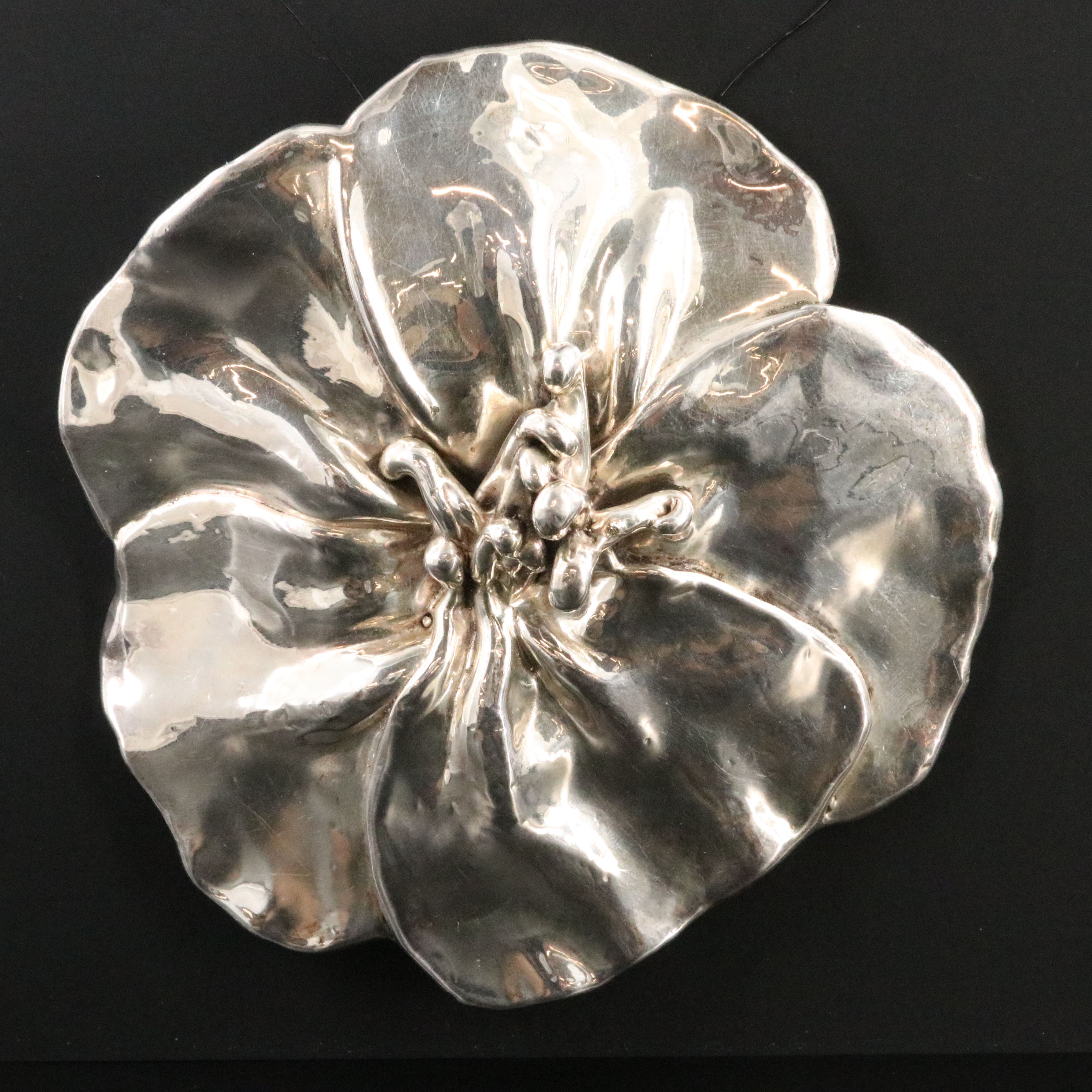 Sterling Electroformed Hibiscus Flower Converter Brooch
