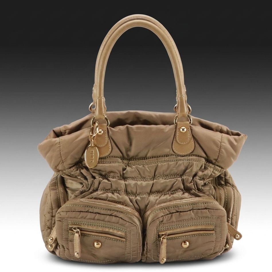 Tod's Pashmy Zip Tote Bag in Bronze Nylon and Leather