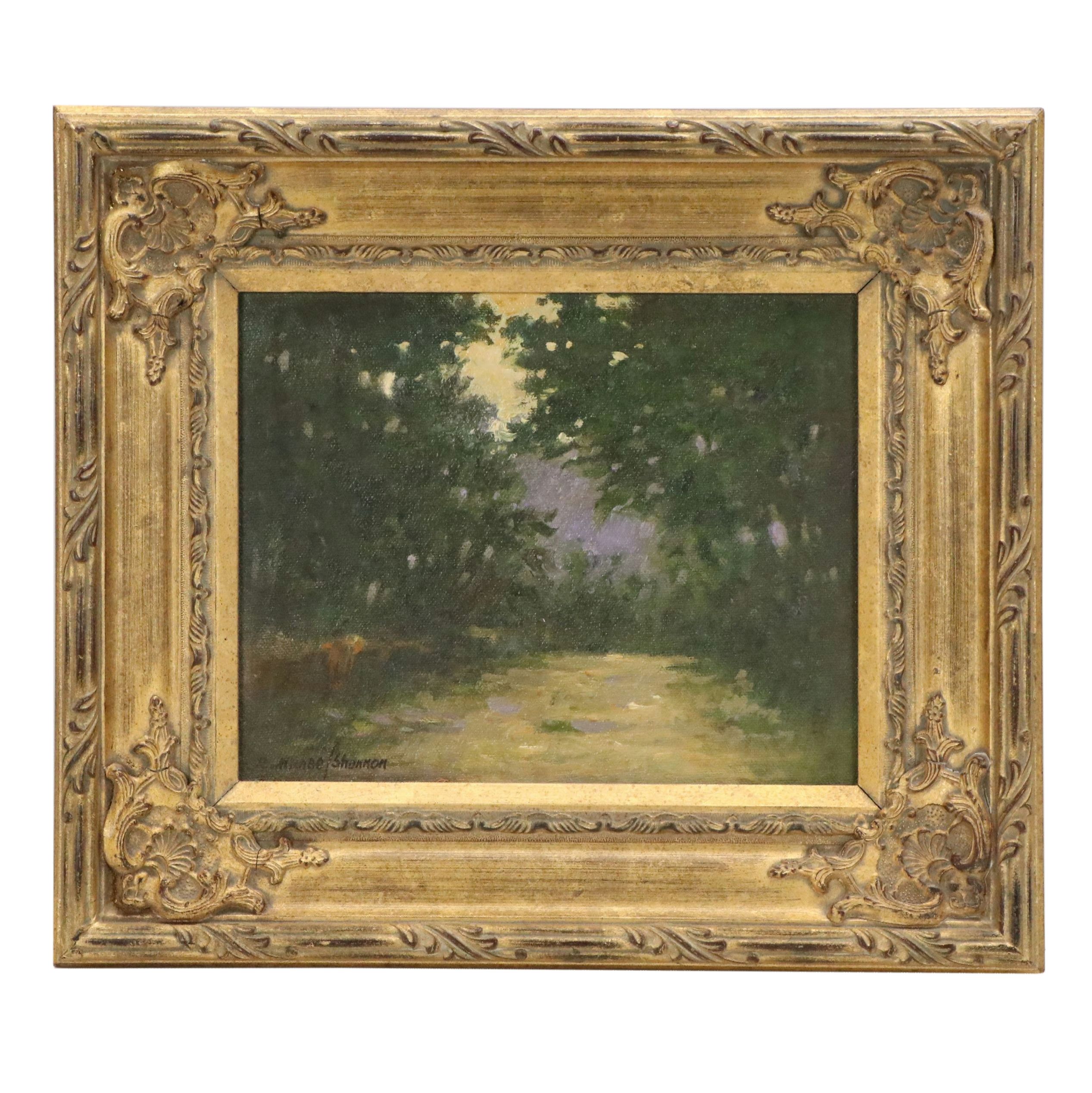 R. Michael Shannon Oil Painting of Tree-Lined Path, Late 20th/21st Century