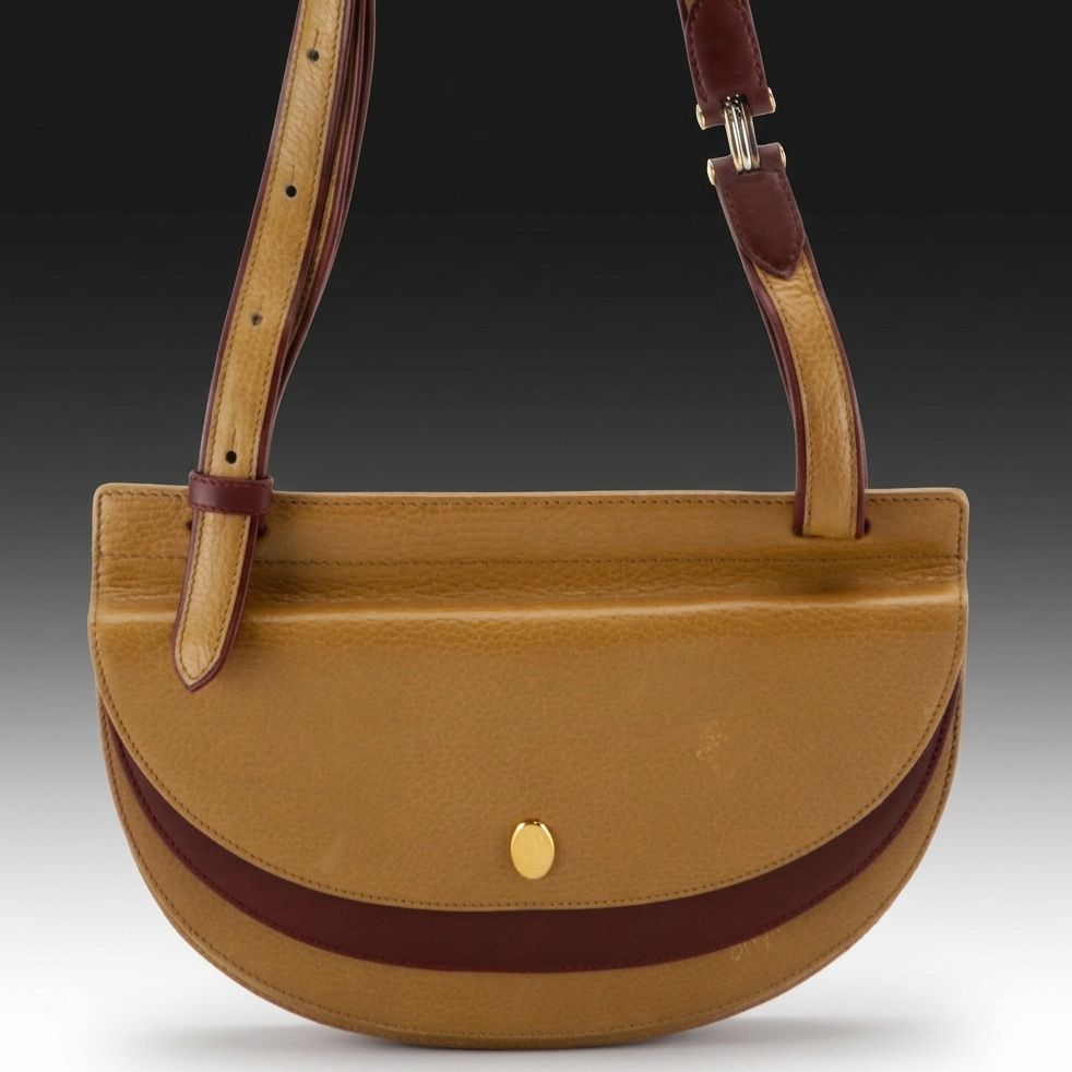 Cartier Must de Cartier Double-Flap Saddle Bag in Tan/Burgundy Leather