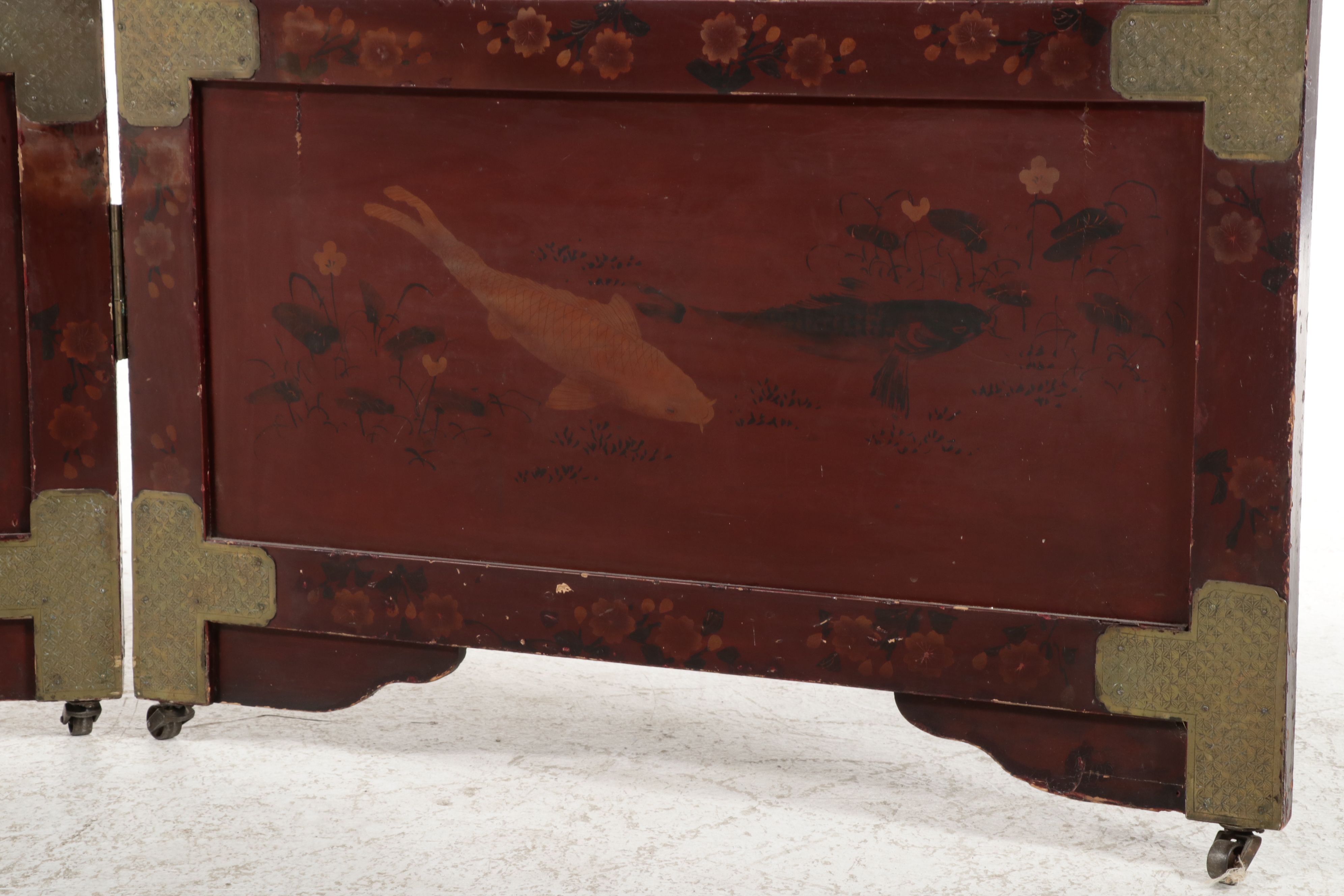 Chinese Lacquered Two-Panel Screen with Inset Mother-of-Pearl Bird Motifs