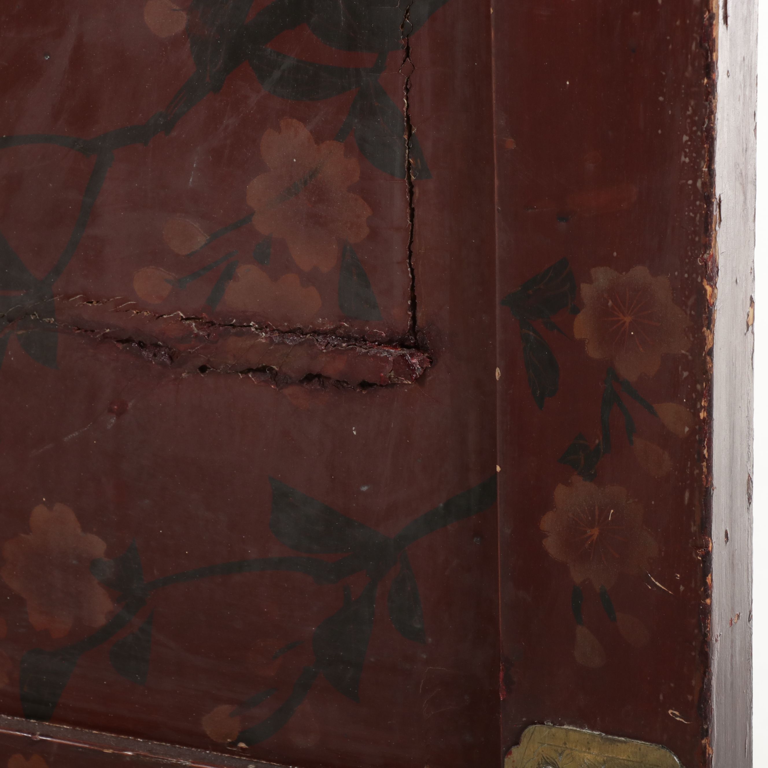 Chinese Lacquered Two-Panel Screen with Inset Mother-of-Pearl Bird Motifs