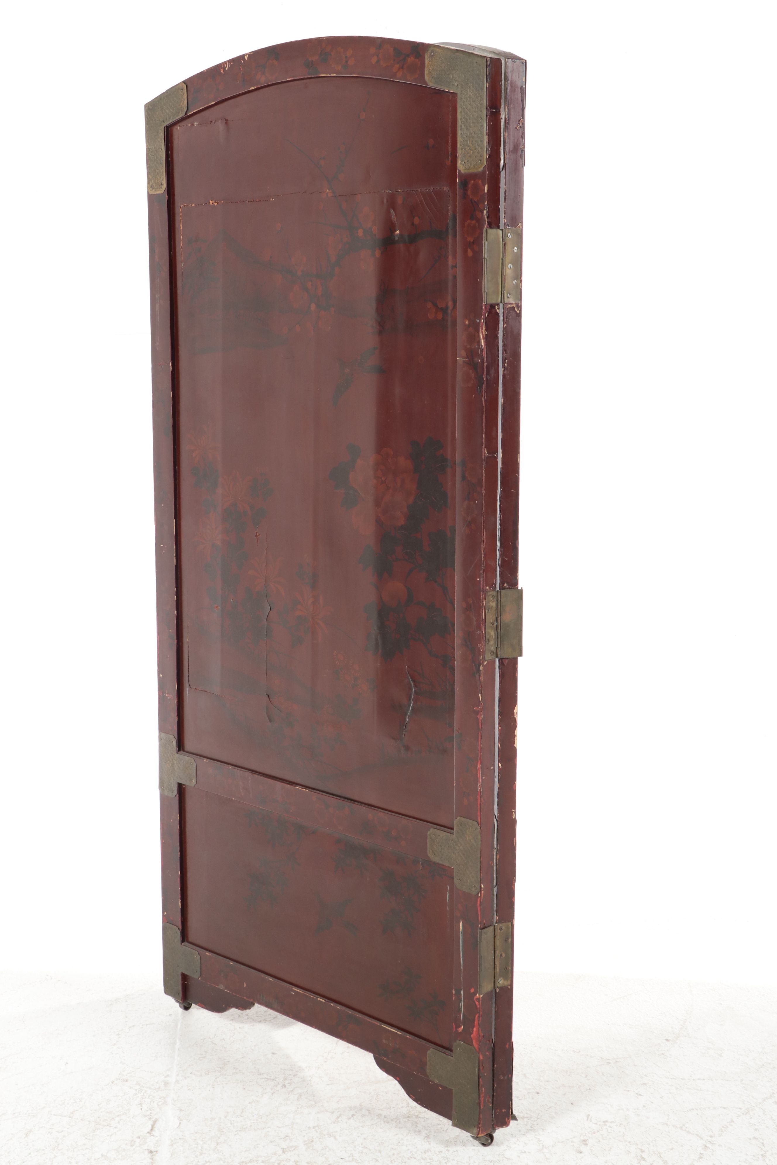 Chinese Lacquered Two-Panel Screen with Inset Mother-of-Pearl Bird Motifs