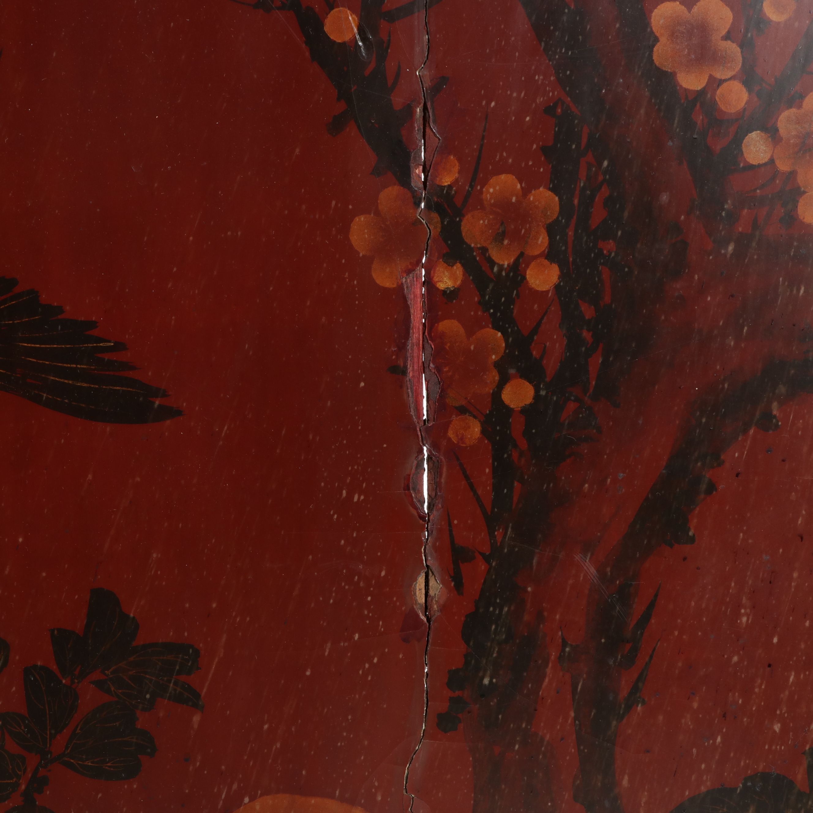 Chinese Lacquered Two-Panel Screen with Inset Mother-of-Pearl Bird Motifs