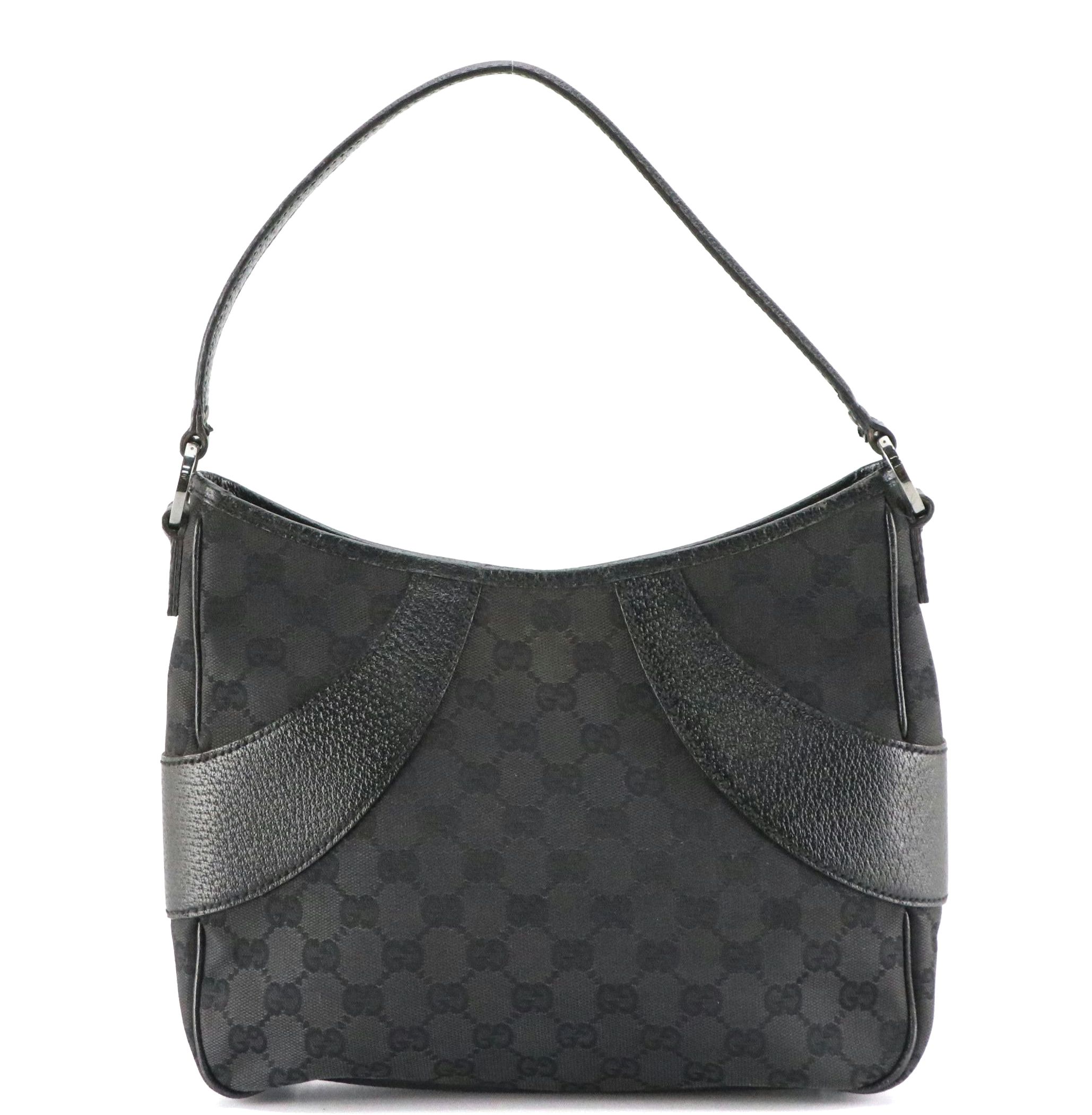 Gucci Hobo Shoulder Bag in Black GG Canvas and Cinghiale Leather