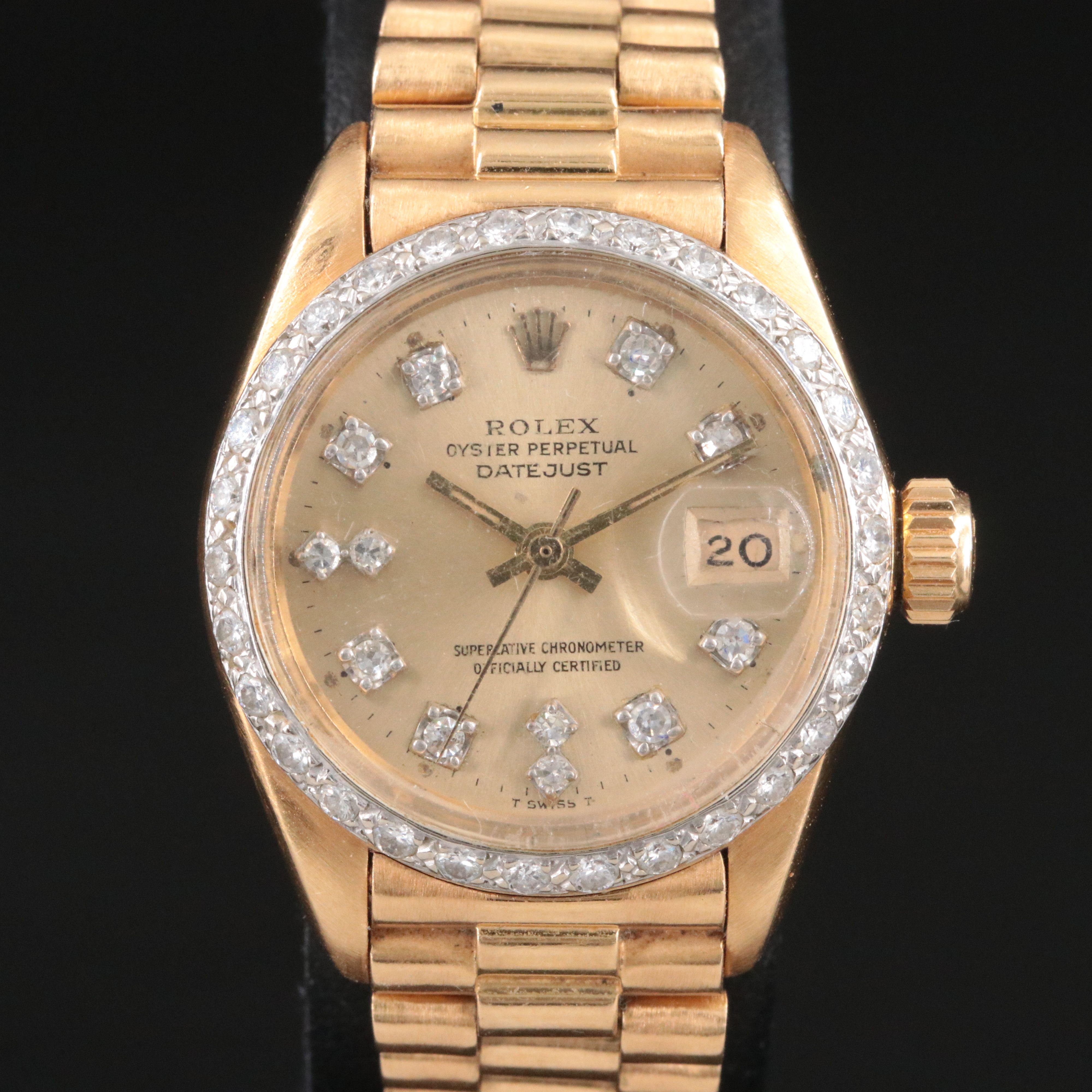 1979 Rolex Custom Band, Diamond Dial & Bezel Datejust Watch 6917