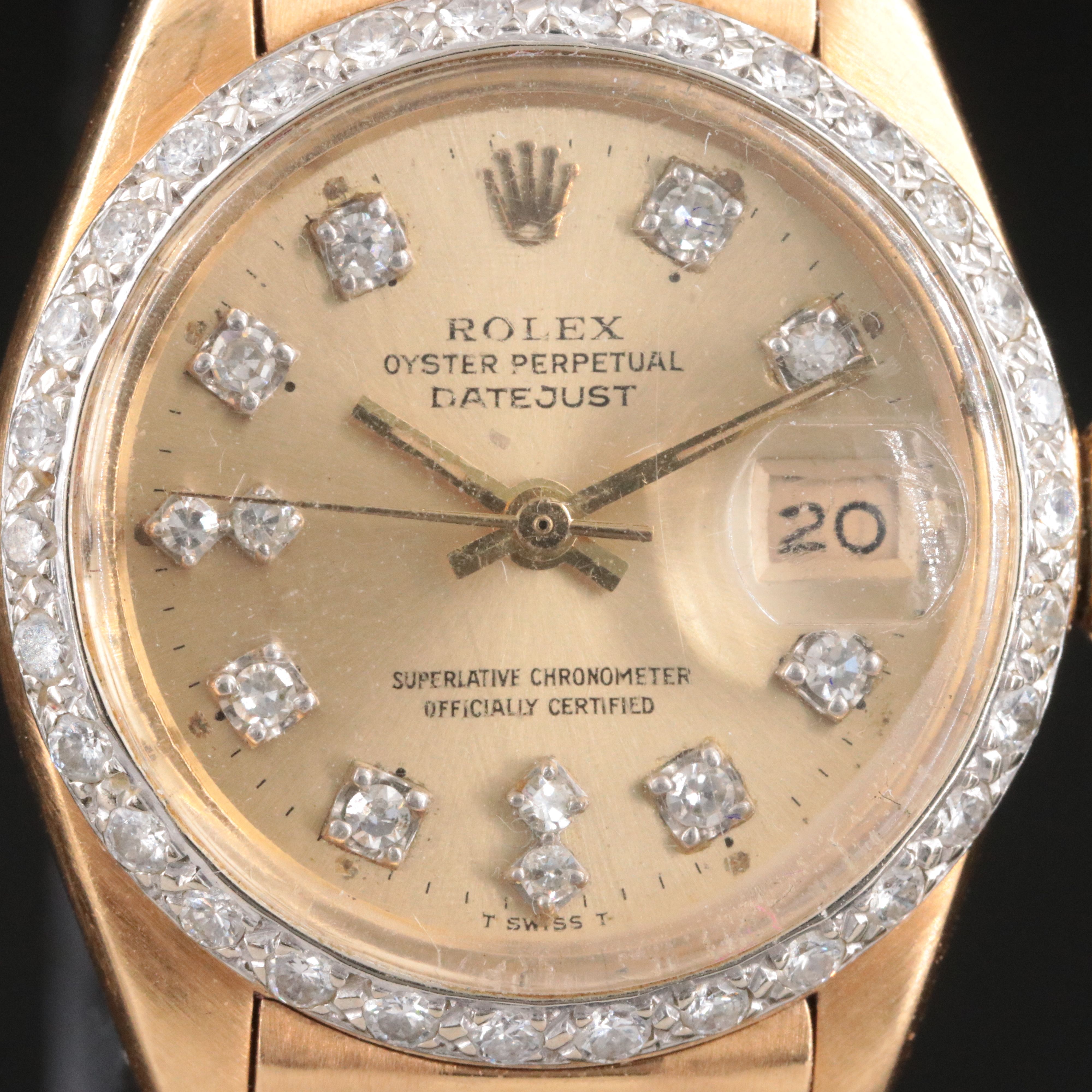 1979 Rolex Custom Band, Diamond Dial & Bezel Datejust Watch 6917