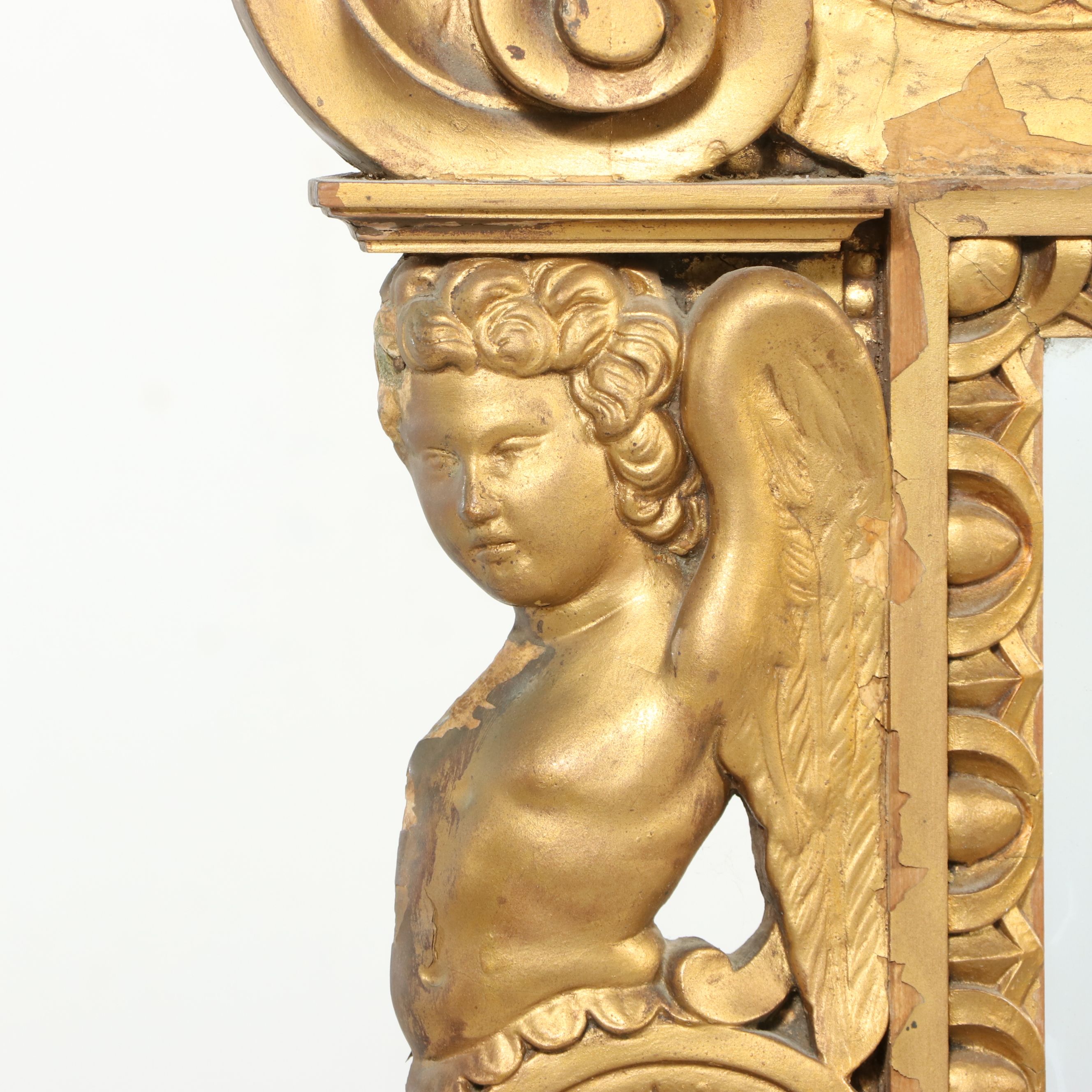 Italian Baroque Style Giltwood Cherub Mirror, Mid to Late 20th Century