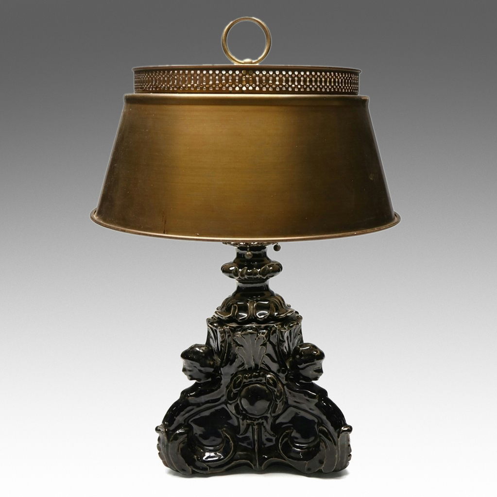 W.P. McDonald for Rookwood Pottery Lamp with Bronzed Tole Shade, 1922
