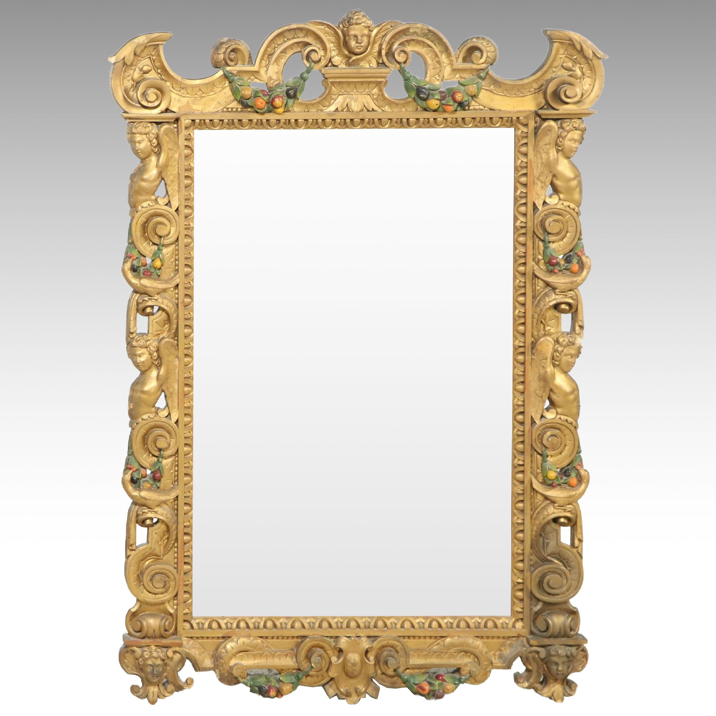 Italian Baroque Style Giltwood Cherub Mirror, Mid to Late 20th Century