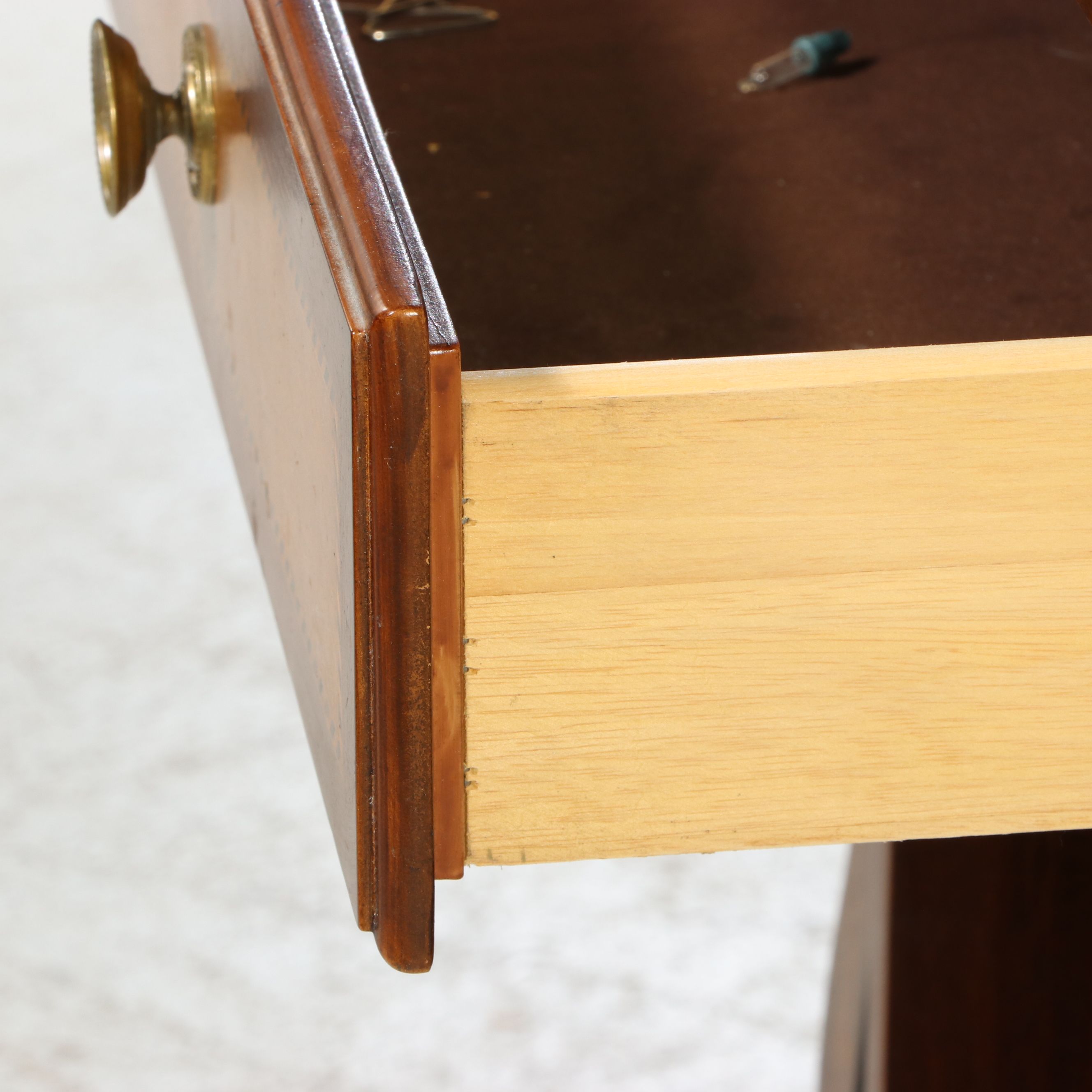 Duncan Phyfe Style Mahogany Lyre-Base Side Table with Tooled Leather Top