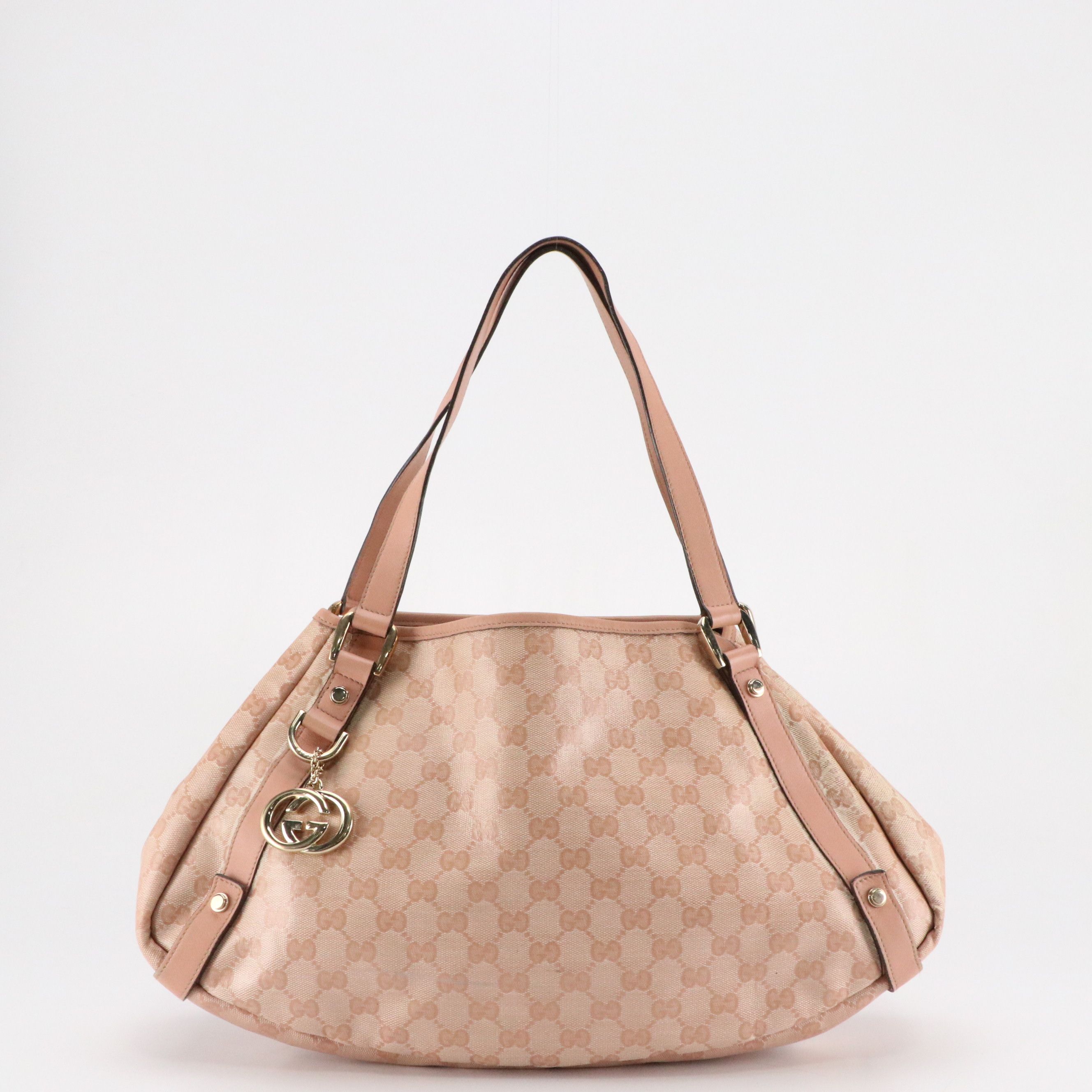 Gucci Medium Abbey Tote Bag in Light Pink GG Crystal Canvas and Leather