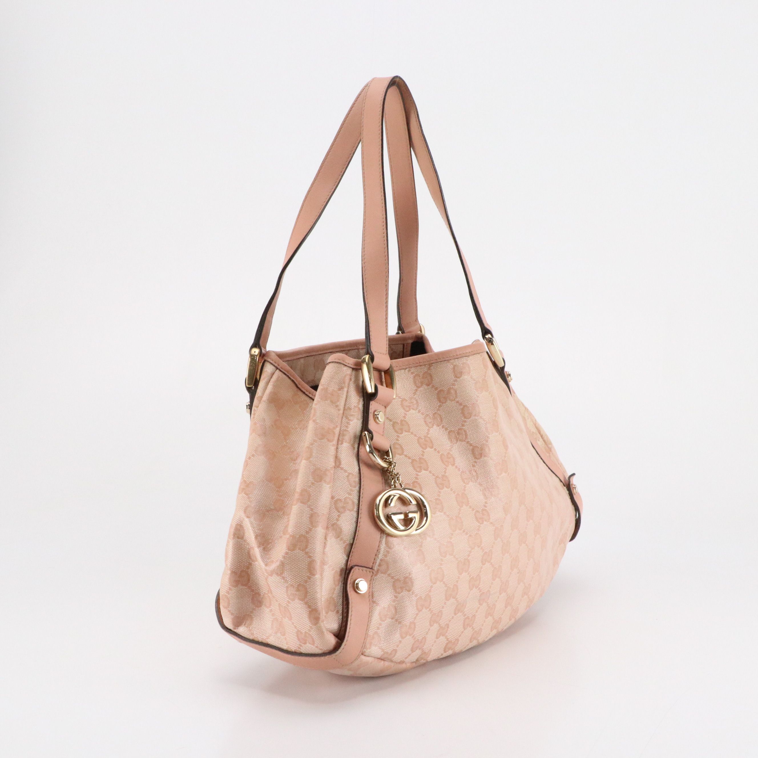 Gucci Medium Abbey Tote Bag in Light Pink GG Crystal Canvas and Leather