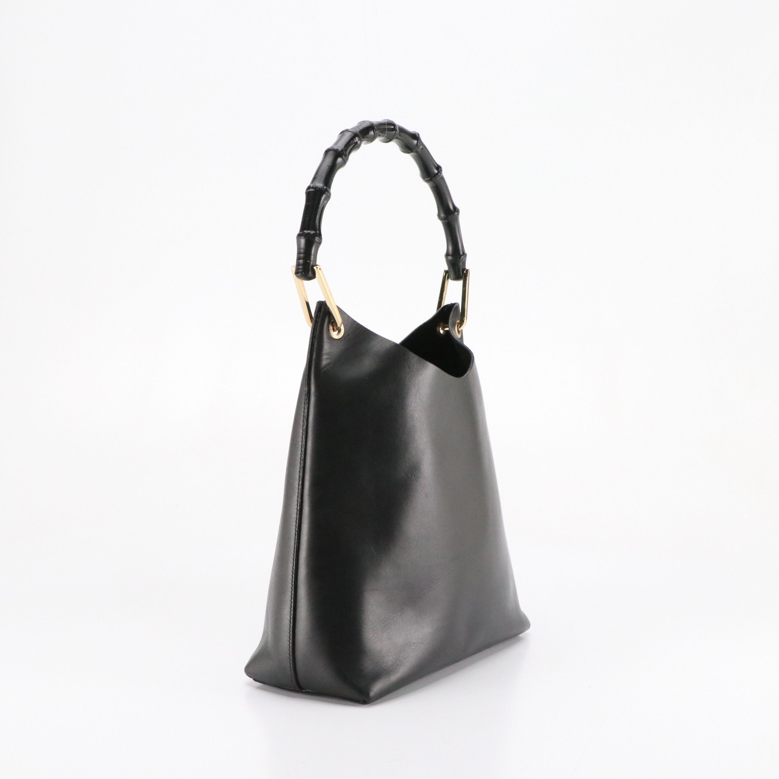 Gucci Bamboo Handle Hobo Tote Bag and Zip Pouch in Black Leather
