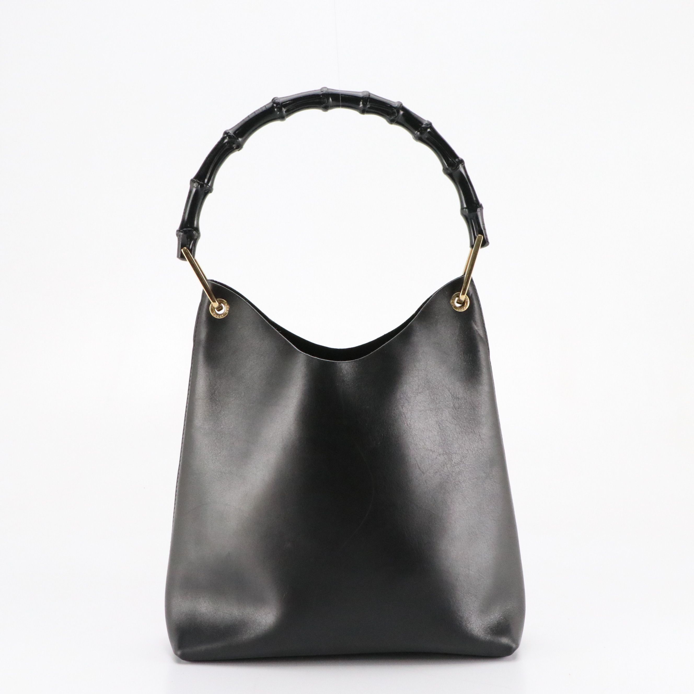 Gucci Bamboo Handle Hobo Tote Bag and Zip Pouch in Black Leather