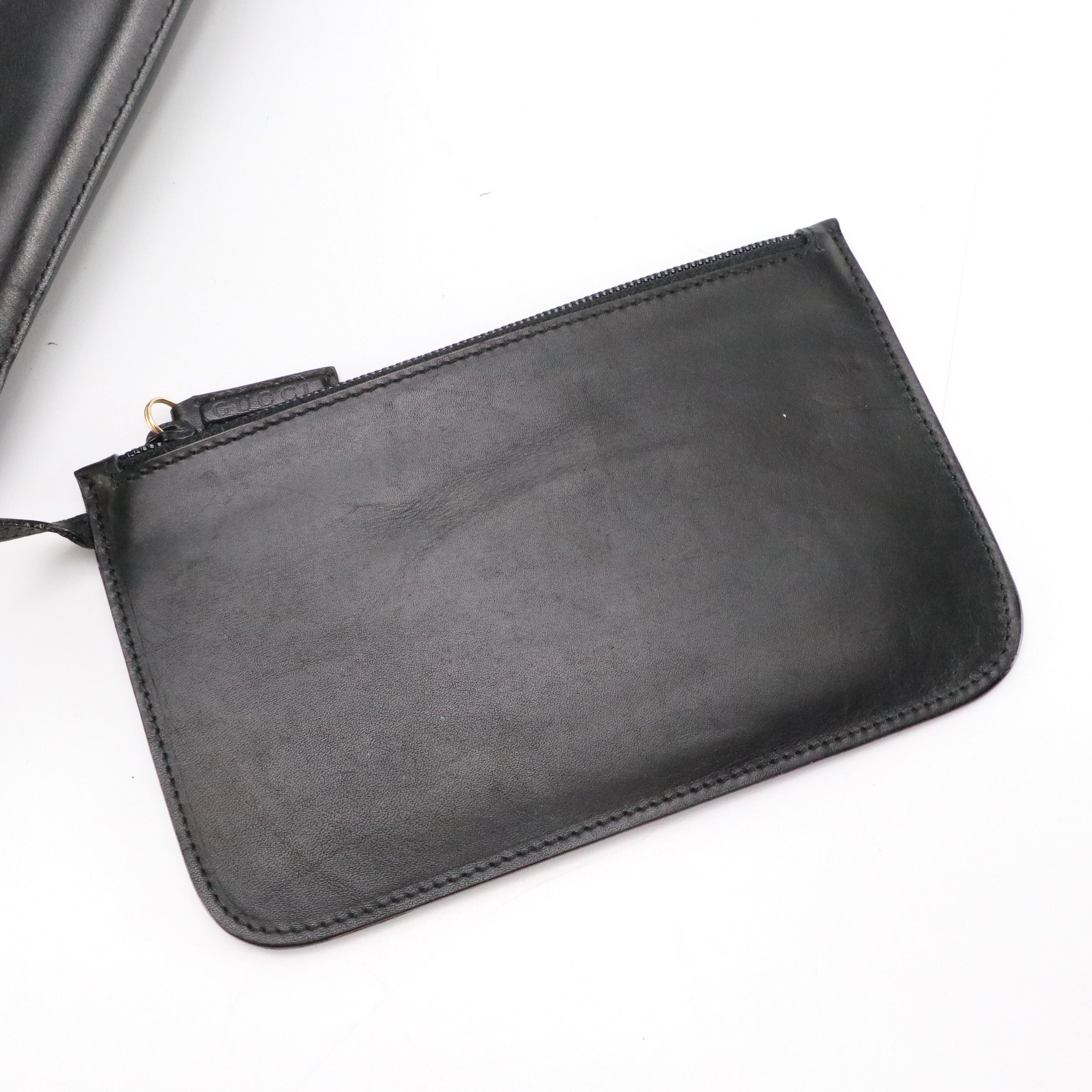 Gucci Bamboo Handle Hobo Tote Bag and Zip Pouch in Black Leather