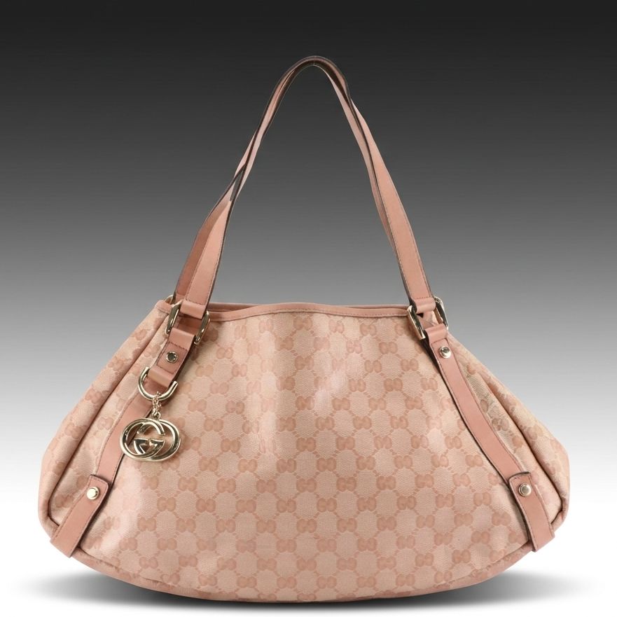 Gucci Medium Abbey Tote Bag in Light Pink GG Crystal Canvas and Leather
