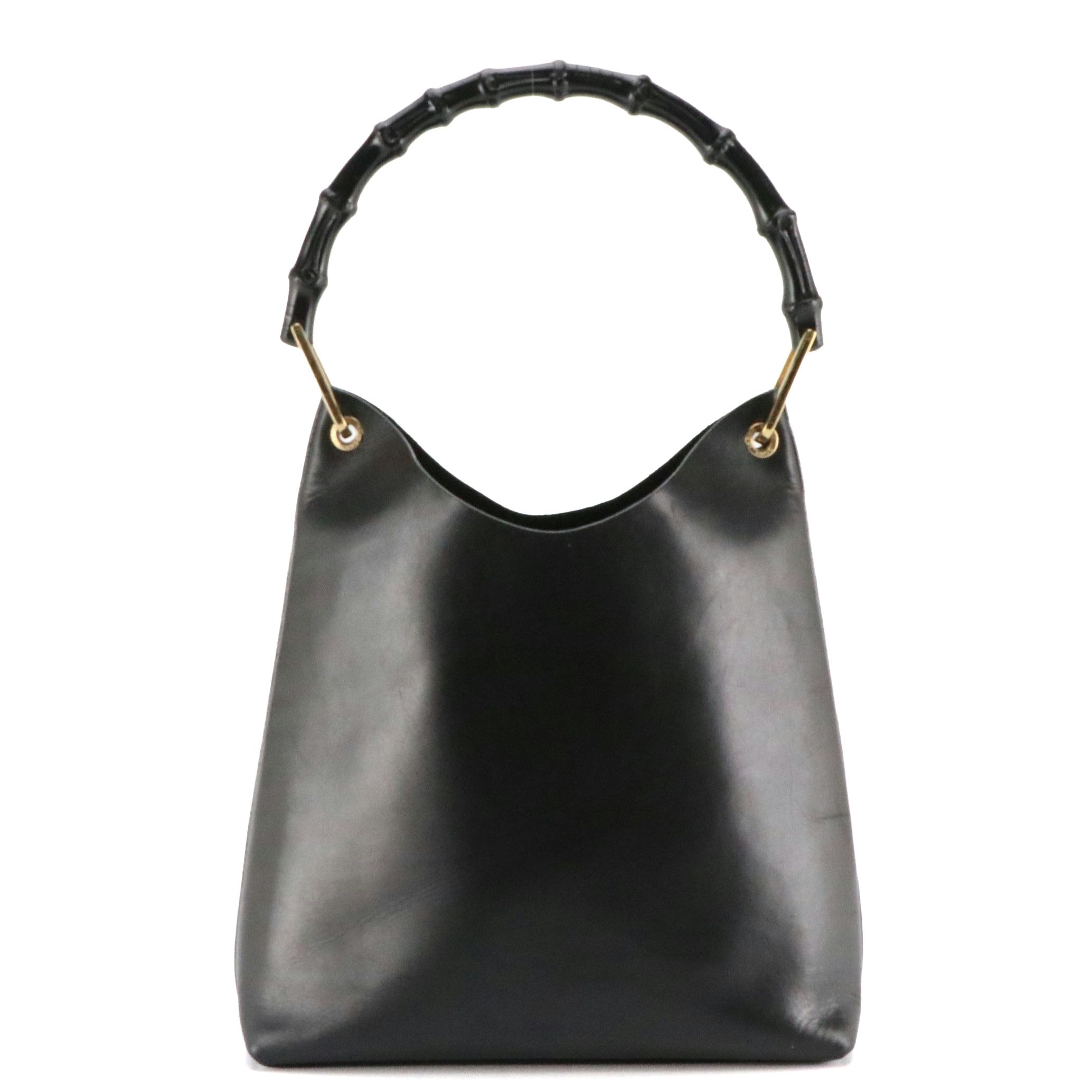 Gucci Bamboo Handle Hobo Tote Bag and Zip Pouch in Black Leather