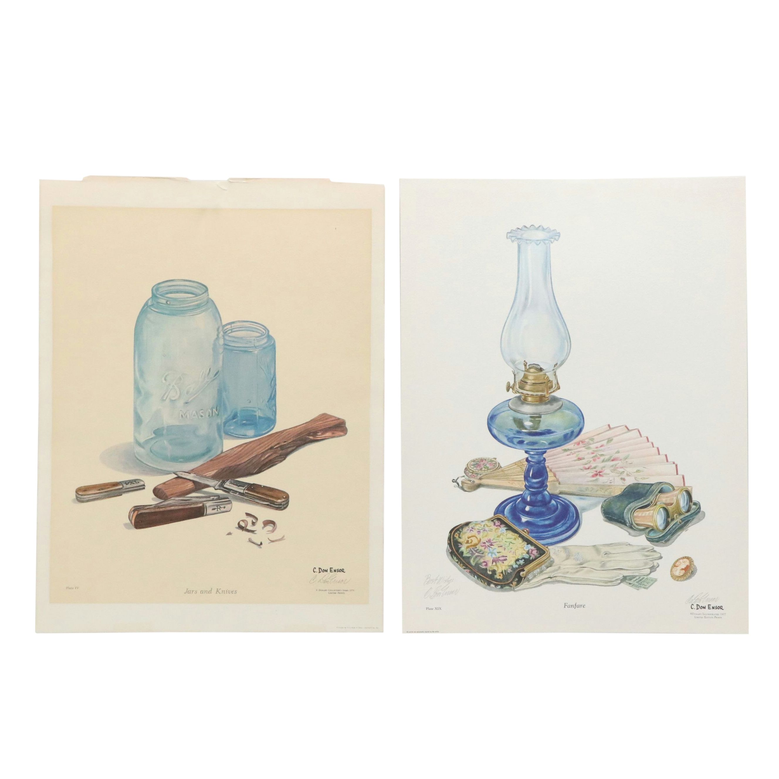 Charles Don Ensor Still Life Offset Lithographs "Jars and Knives" and "Fanfare"