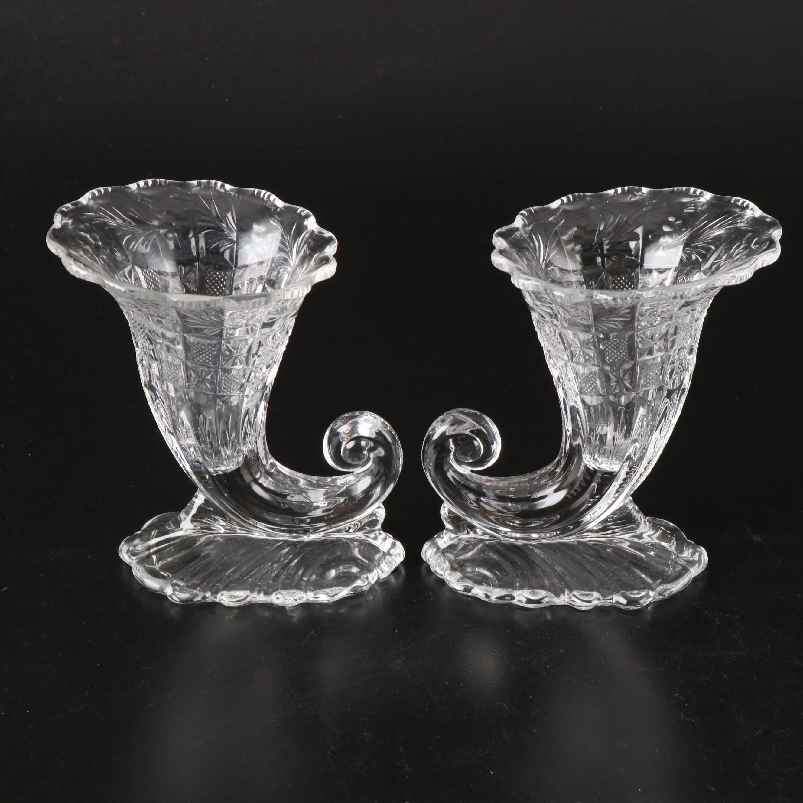 Heisey "Warwick Clear" Glass Centerpiece with Other Cornucopia Vases