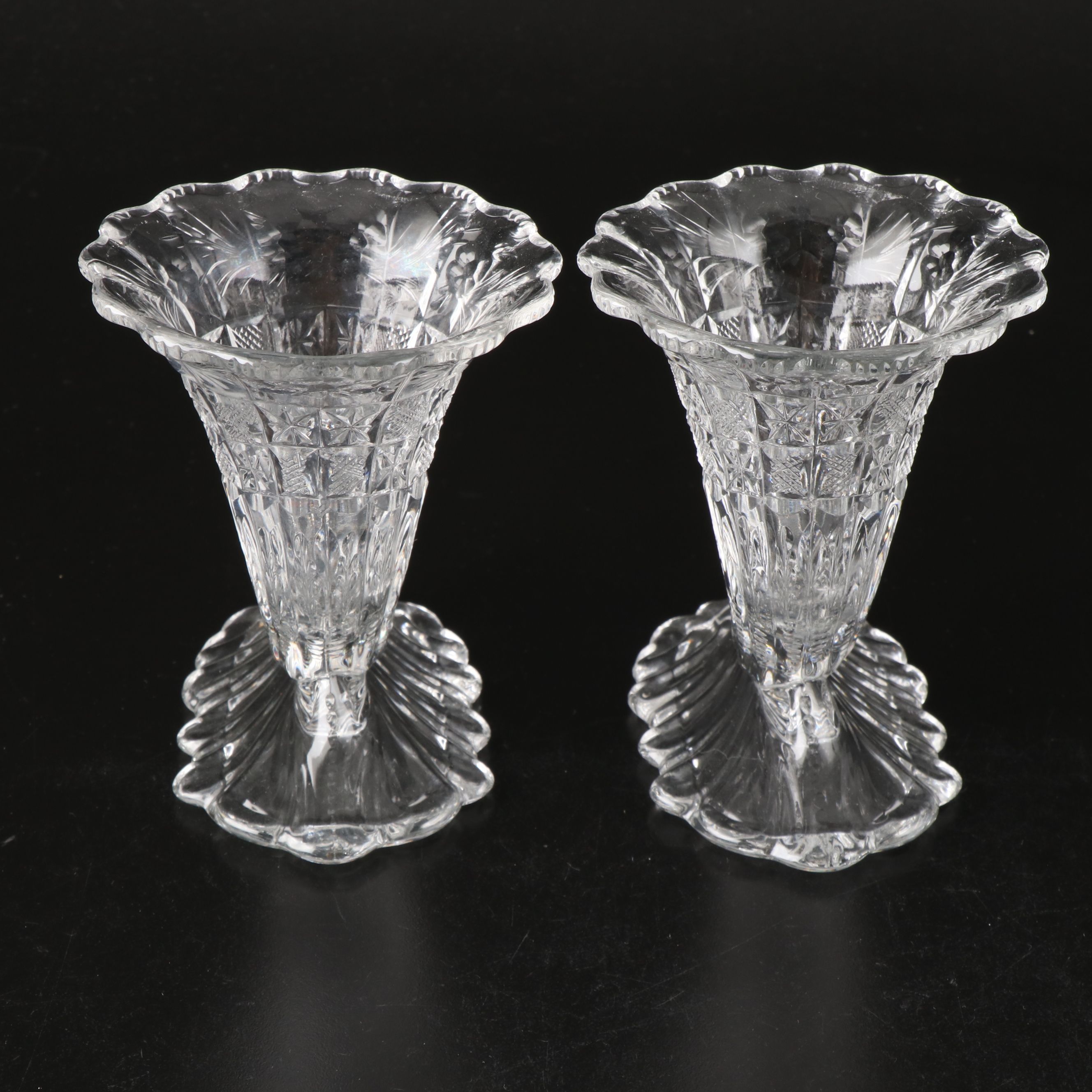 Heisey "Warwick Clear" Glass Centerpiece with Other Cornucopia Vases