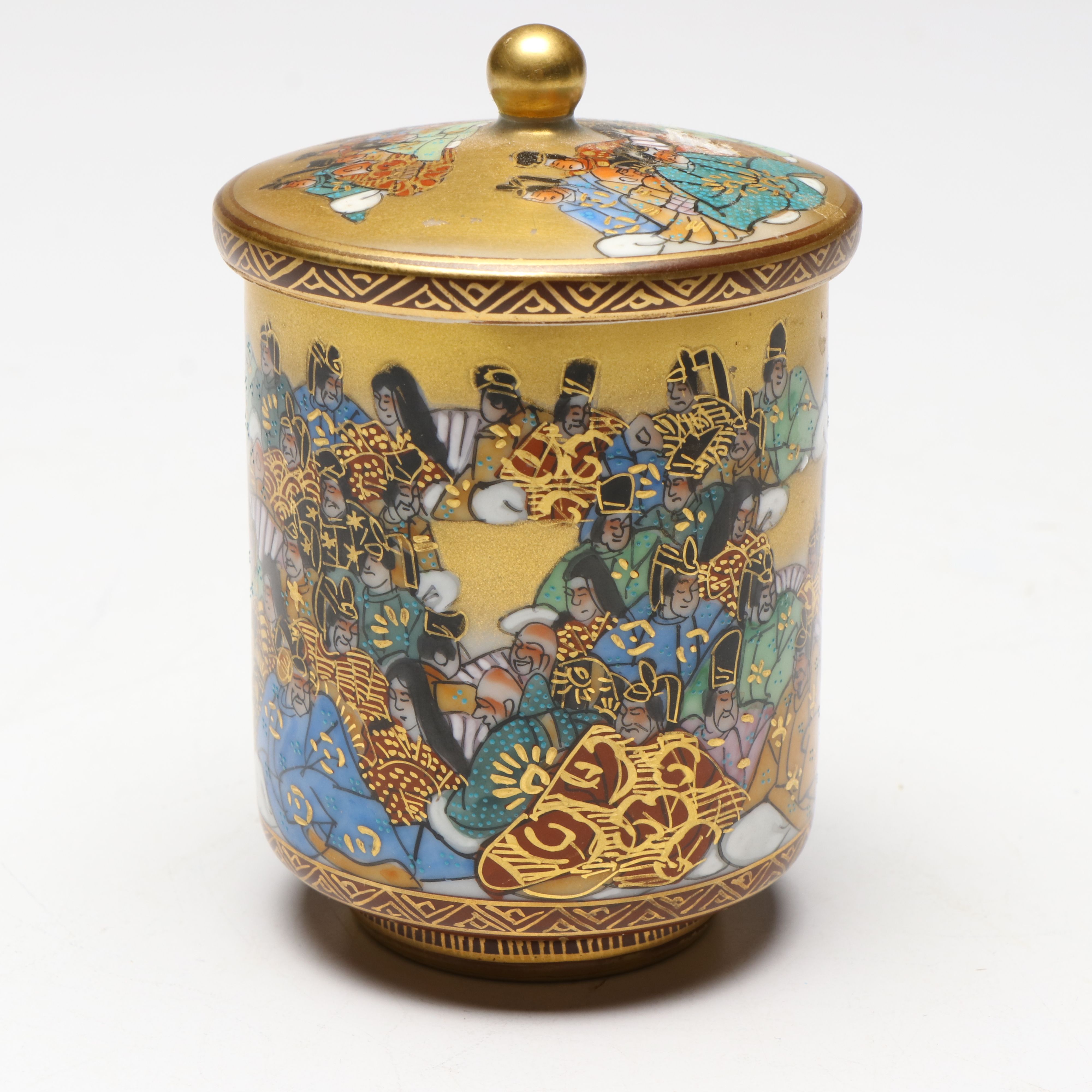 Japanese Hand-Painted Porcelain Jar with East Asian Wood and Glass Snuff Bottles